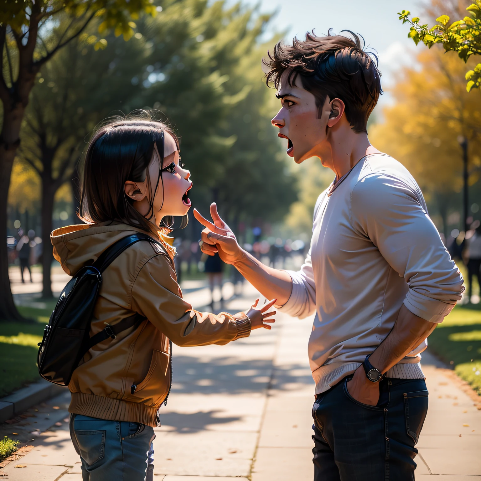 Child yelling at adult in the middle of the park