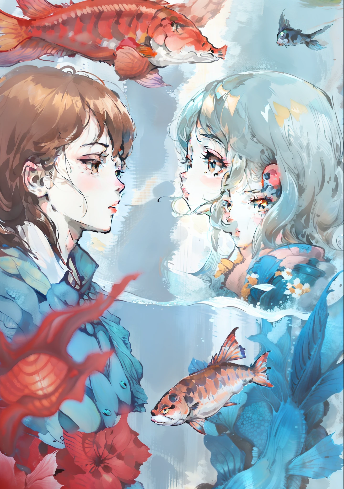Double, handsome guy, fish around