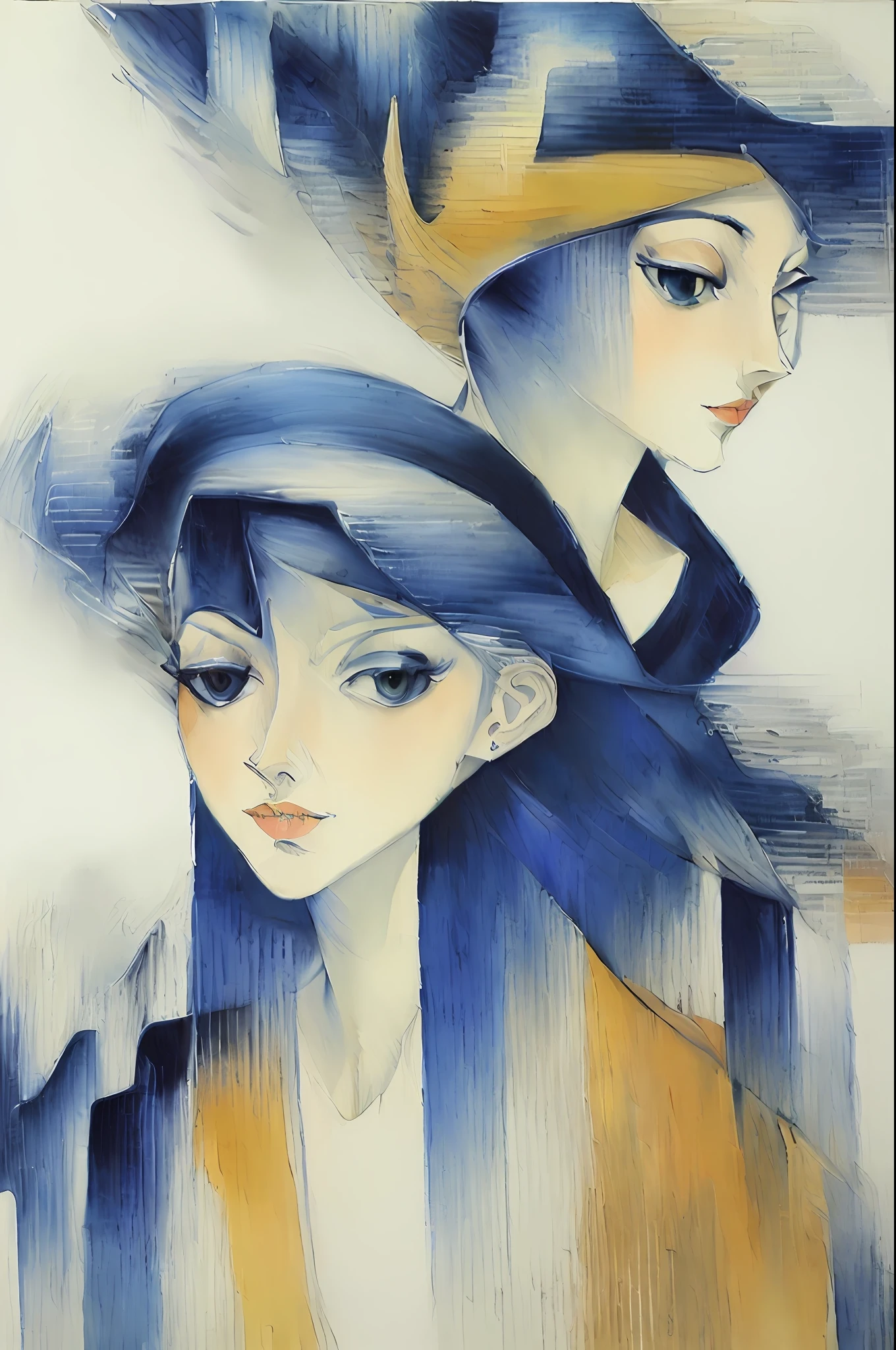 masterpiece, best quality, ((art by white background:1.6)), realtistic, hdr, art by  oriental painting, art by watercolor painting, (woman by cubofuturism:1.6), beautiful woman