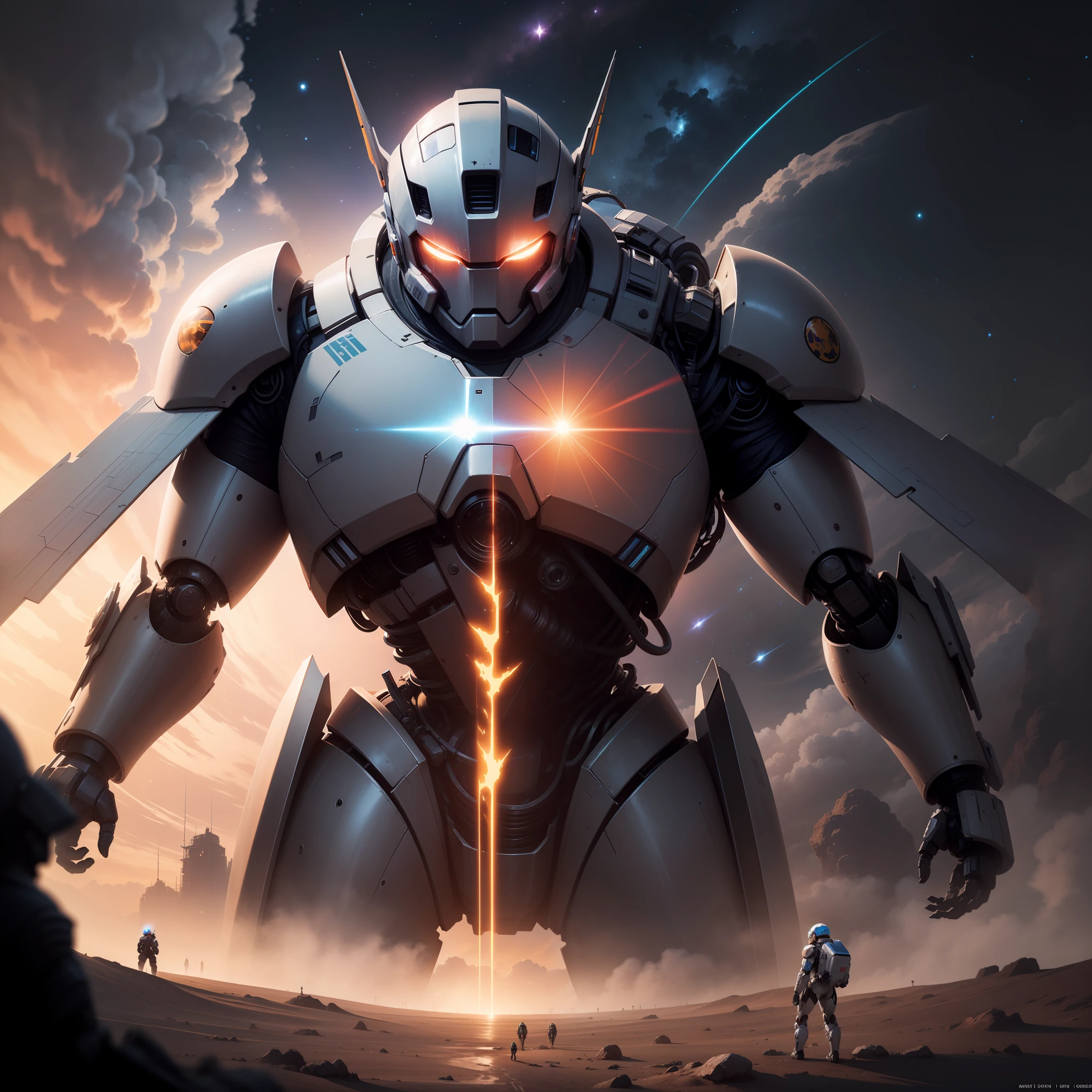 The mechanical cold beauty is backed by the mecha background, thousands of stars, and interstellar wars ahead