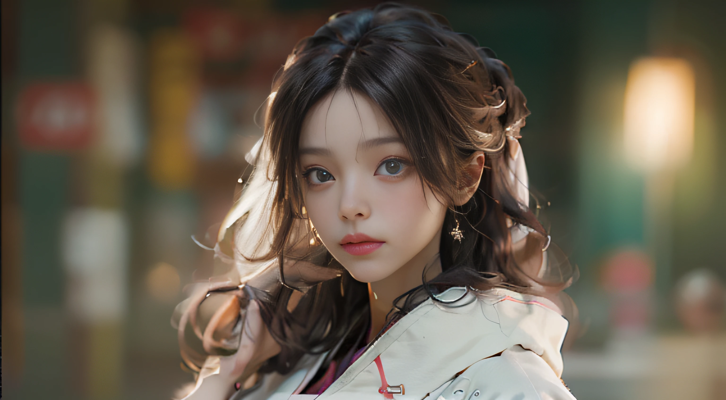 ((best best quality)), ((MasterPiece)), (Detail:1.4), 3D, A beautiful cyberpunk female image,HDR(high dynamic range),RayTrace,nvidia rtx,The ultra-Resolution,Unreal 5,Subsurface scattering、pbr texturing、postprocessing、Anisotropic Filtering、depth offield、Maximum Clarity and Clarity、Many-Layer Textures、Albedo and Specular map、Surface coloring、Mitsu-Accurate simulation of material interactions、Perfect Scale、octanerendering、Two-colored light、large aperture、low ISO、white balance、Rule of Thirds、8K RAW、beautiful bright pupils,flowing robe,Fine pupils,Detailed face and eyes,Long Lashes,Blushlush,voluminous hair,Tender red lips