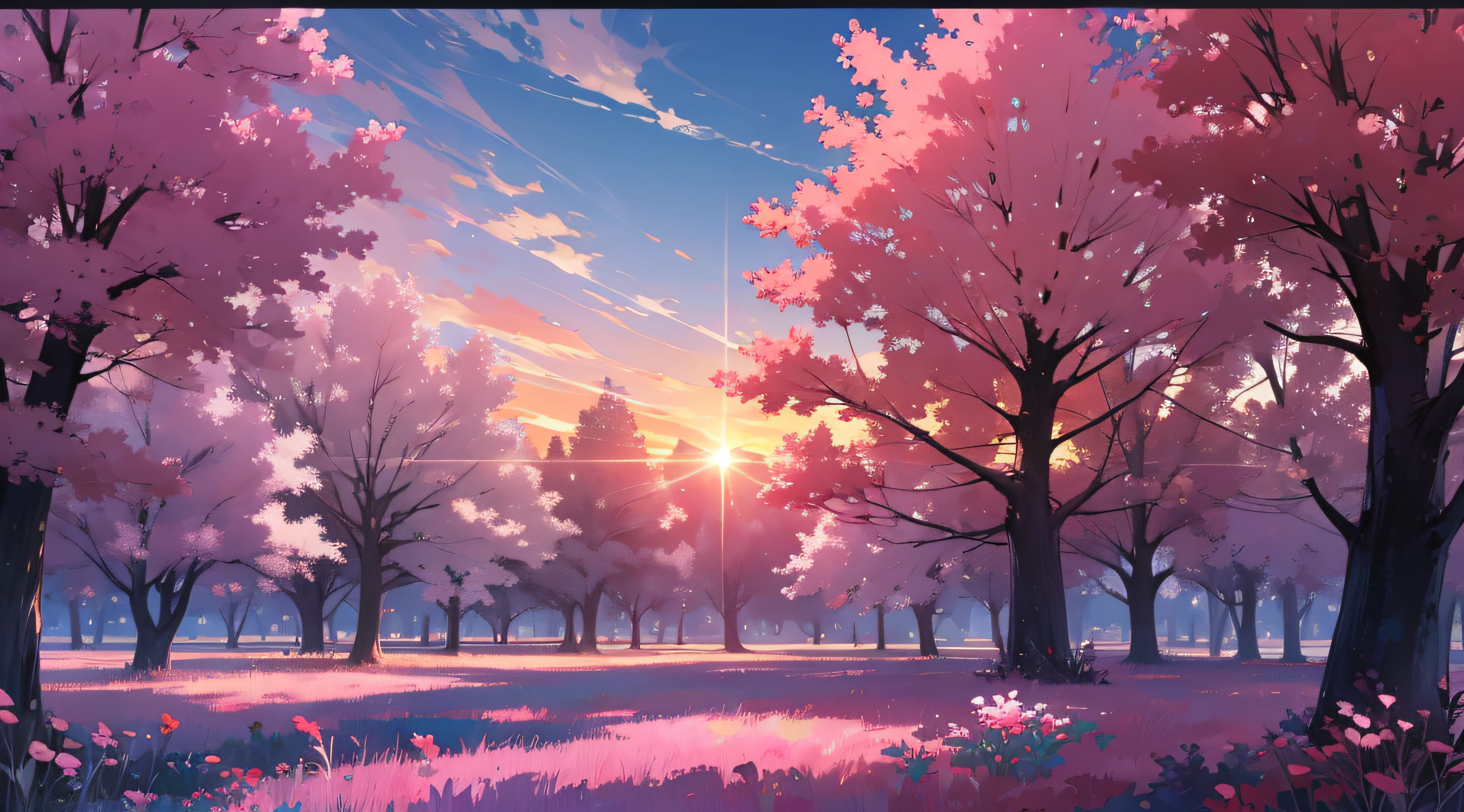 sunset behind a giant pink tree --auto