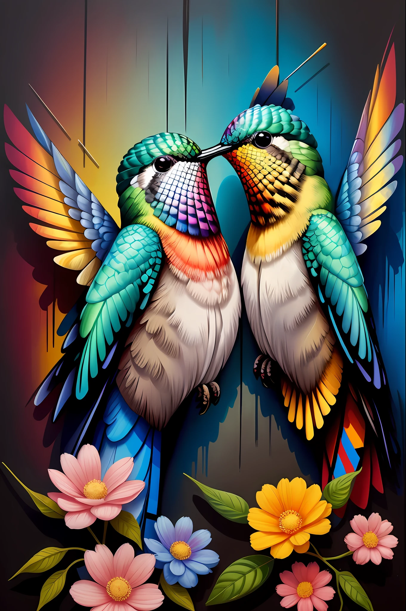 (Hummingbird kissing a flower), Eduardo Kobra padding ,wall PORTRAIT geometric multidimensional, art, chibi,16k, beautiful, colorful,
masterpieces, top quality, best quality, official art, beautiful and aesthetic,