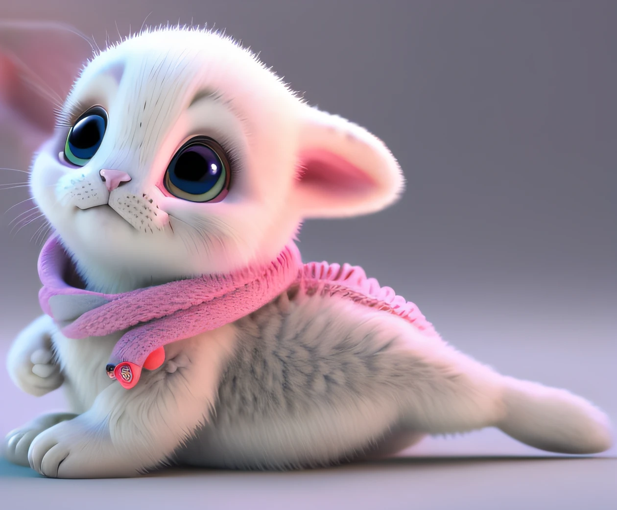 Seal (baby) female, with small ears, with big eyes, cuddly, light gray body coat, white face coat, with pink bow on neck, with back fins, no wearing clothes, 2D, best quality, 4K, Disney drawings style, good lighting --auto