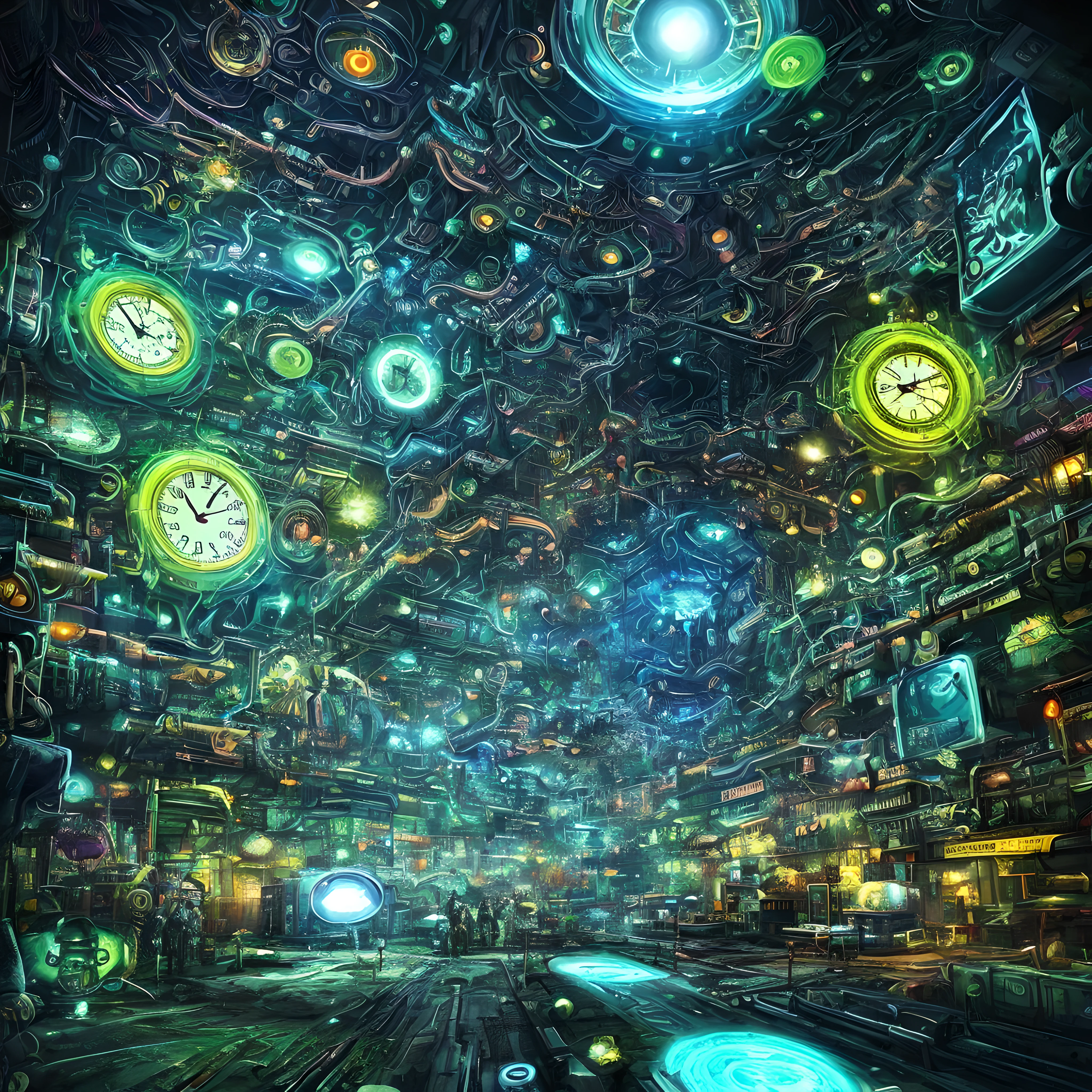 Shapes, grometrics Fractal, dark, psychedelic, full color, ultra futuristic, Absurdis, Realism, Surrealism, Lovecraft, Black Tech, Survival, Action, Adventure, Retro Punk, Atompunk, Clock Punk, Biopunk, Supernatural, Utopian, Dystopian, Thriller, ultra punk, ultra quality, absurd