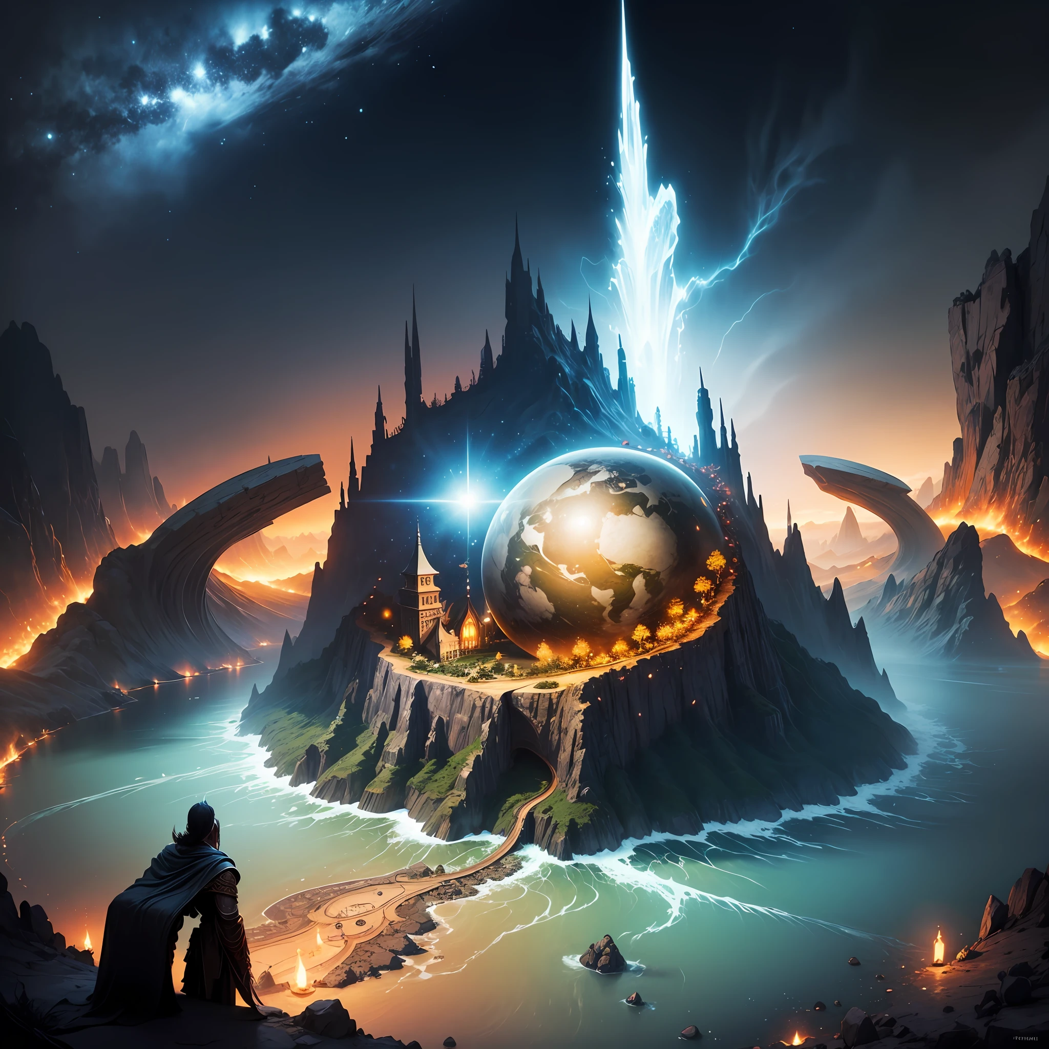 Creation of the dark fantasy world by the gods, principle, light, waters, heavens, earth, elements of nature --auto