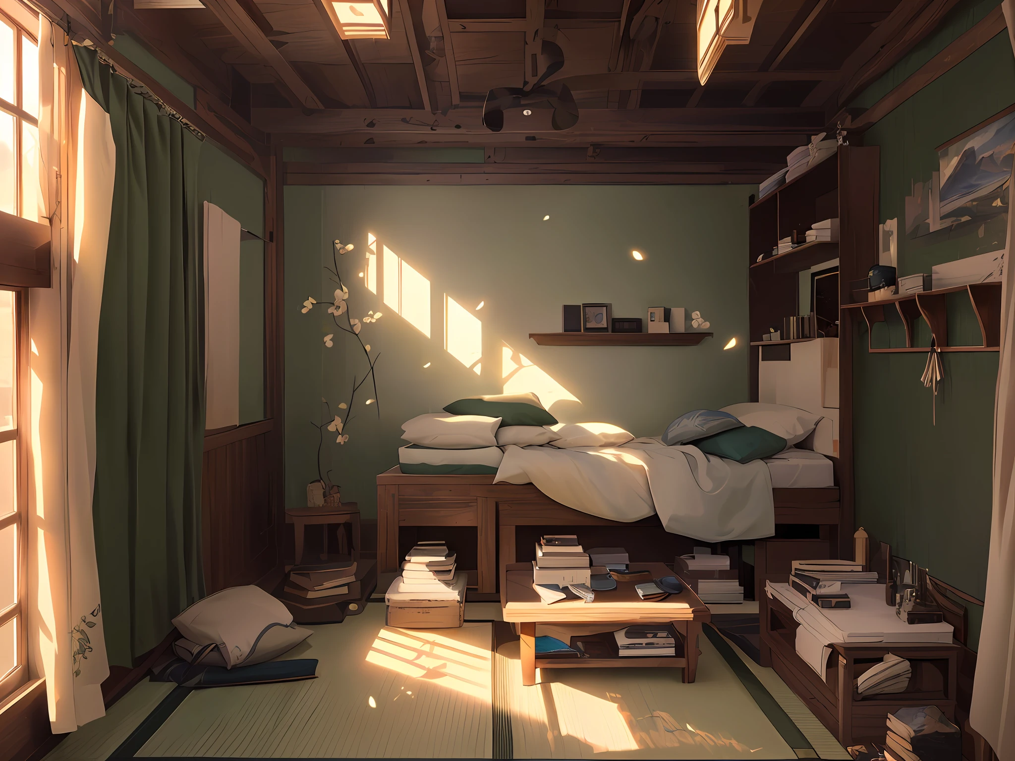 Unity 8k wallpaper, super detailed, beautiful and aesthetic, beautiful, masterpiece, best quality, RAW, masterpiece, super fine photo, best quality, super high resolution, photorealistic photorealism, sunlight, tatami, trends on CGsociety, High Detail, technology, comfory, pixiv, room full of off-white white, modern simplicity