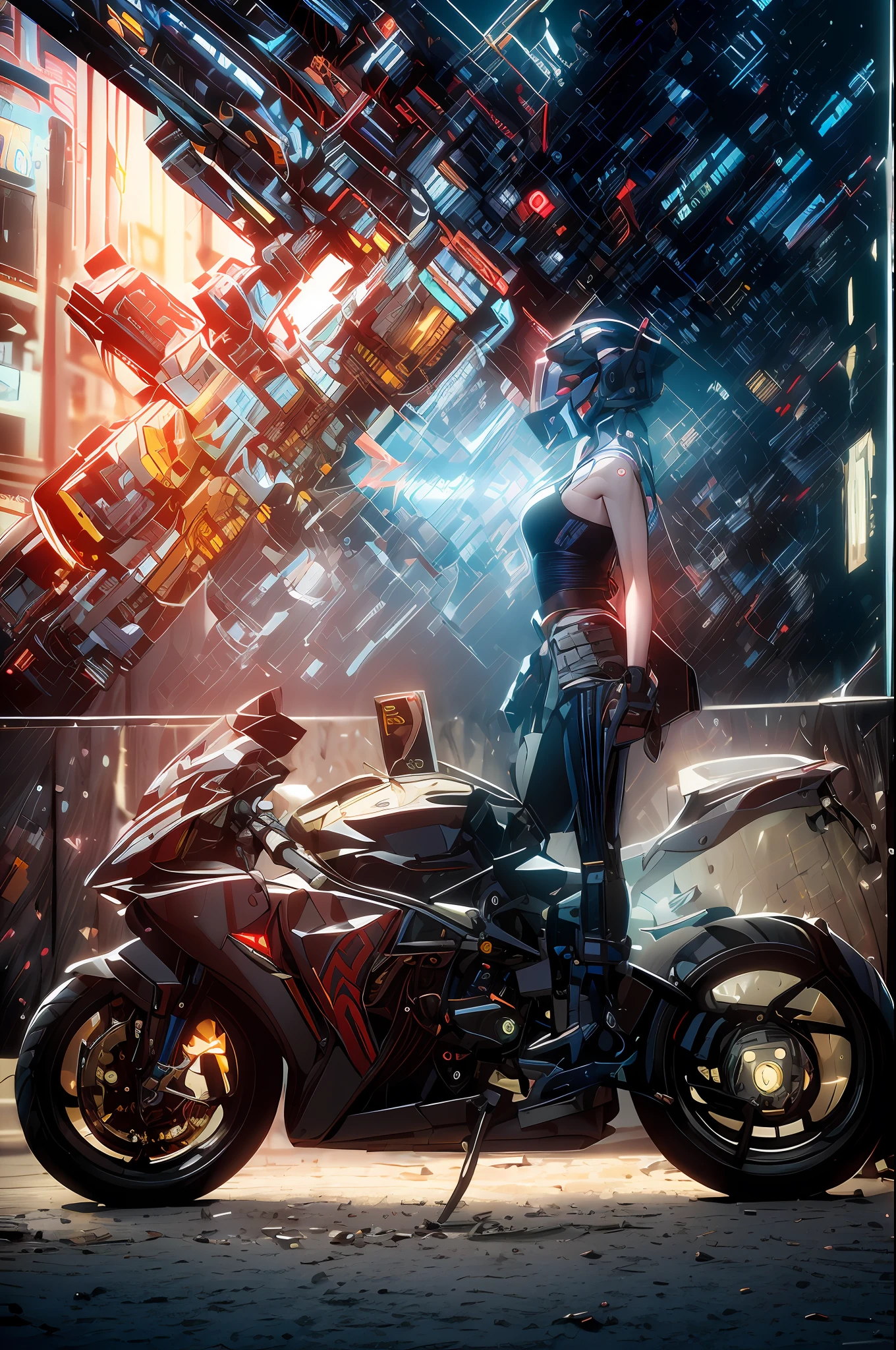 Red and blue, Optimus Prime,(1mechanical boy),solo,Cyberpunk city setting,Mech helmet, robot,A glowing mech,((ultra realistic details)), portrait, global illumination, shadows, octane render,8k, ultra sharp,metal,intricate, ornaments detailed, cold colors, egypician detail, highly intricate details, realistic light, trending on cgsociety, glowing eyes, neon details, machanical limbs,bloo