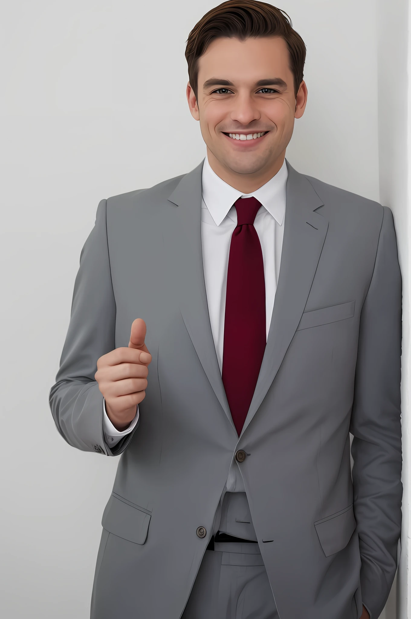 Smiling, looking at the viewer ((Standing in front of a white wall: 1.3), (Living room: 1.3 in the background)