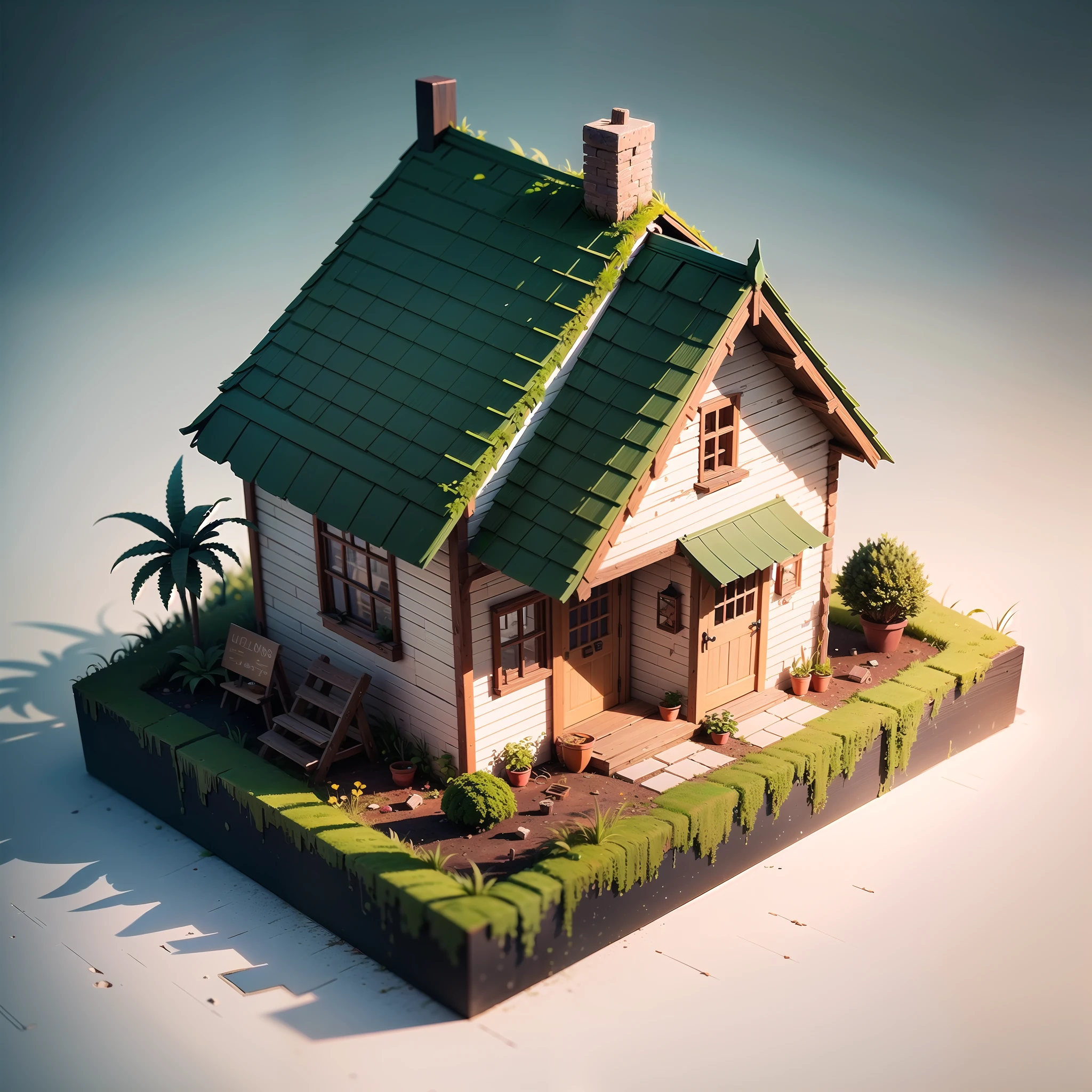 sometric House, pure white background, (isometric 3D), (masterpiece), (very detailed CG unity 8k wallpaper), (best quality), (best illustration), (best shadow), a cute, mossy radish hut, pink, yellow, octane rendering, ray tracing, super detailed --auto --s2