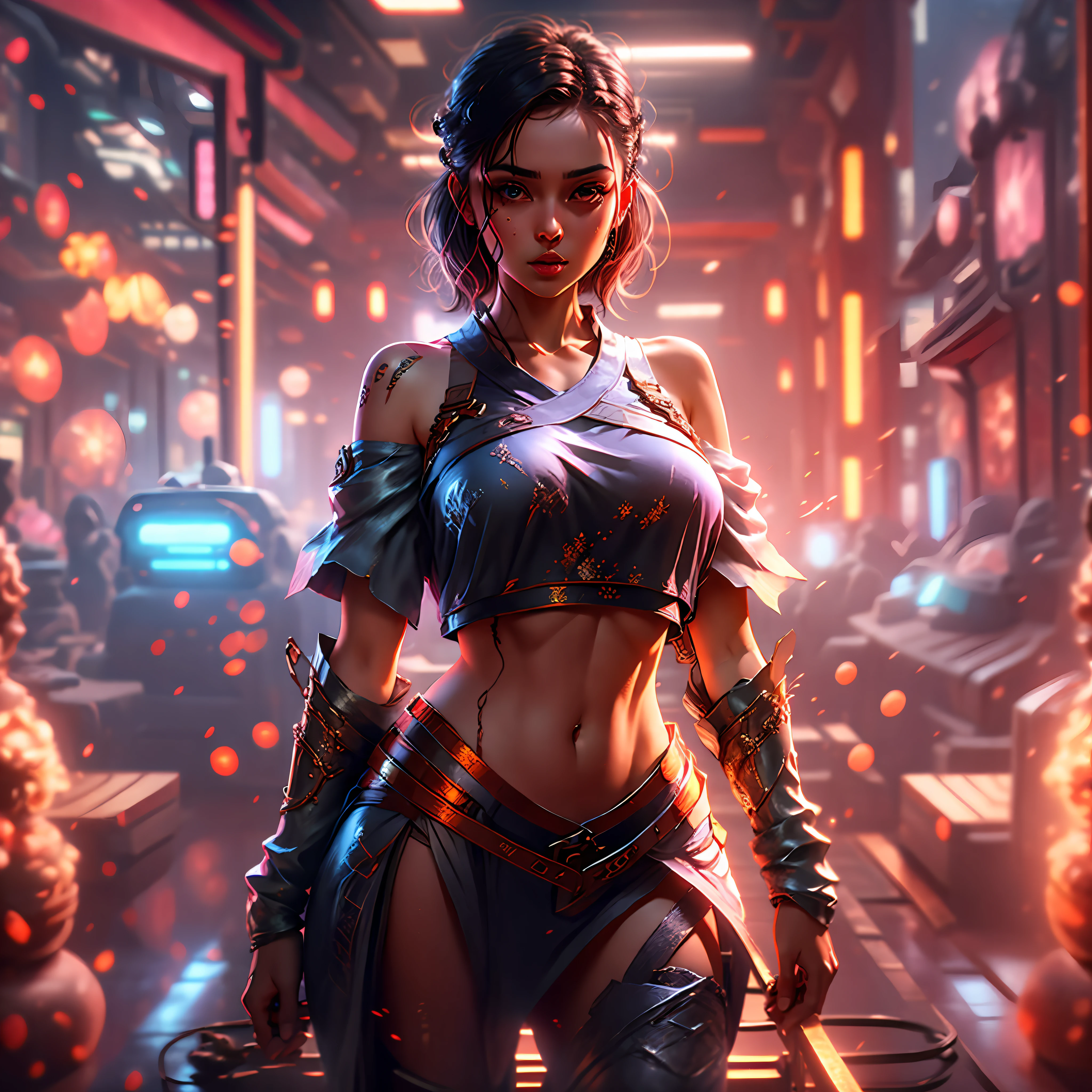 best quality, more details, masterpiece, portrait, short hair, luxurious, 8k, detailed, ray tracing, depth of field, cinematic lighting, hot girl, sexual, lusty, seductive, full body, hot, crop top