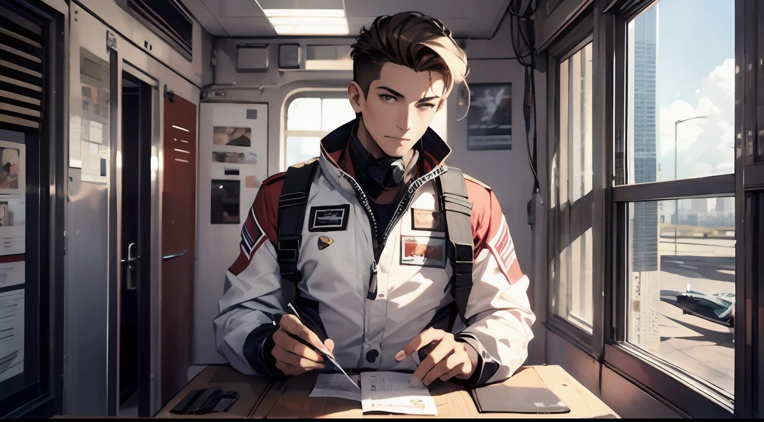 Masterpiece, best quality, a man, fighter pilot, F35 fighter,