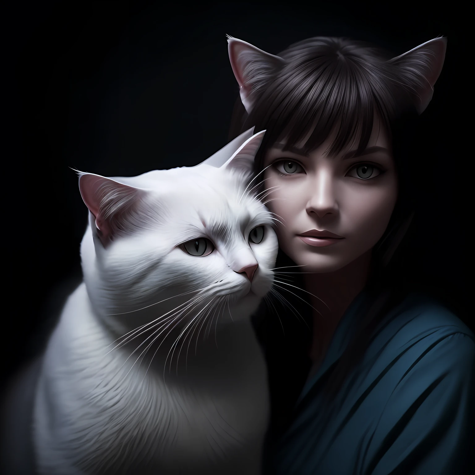 Beauty, woman, white skin, white cat, high detail, unreal, rendering --auto
