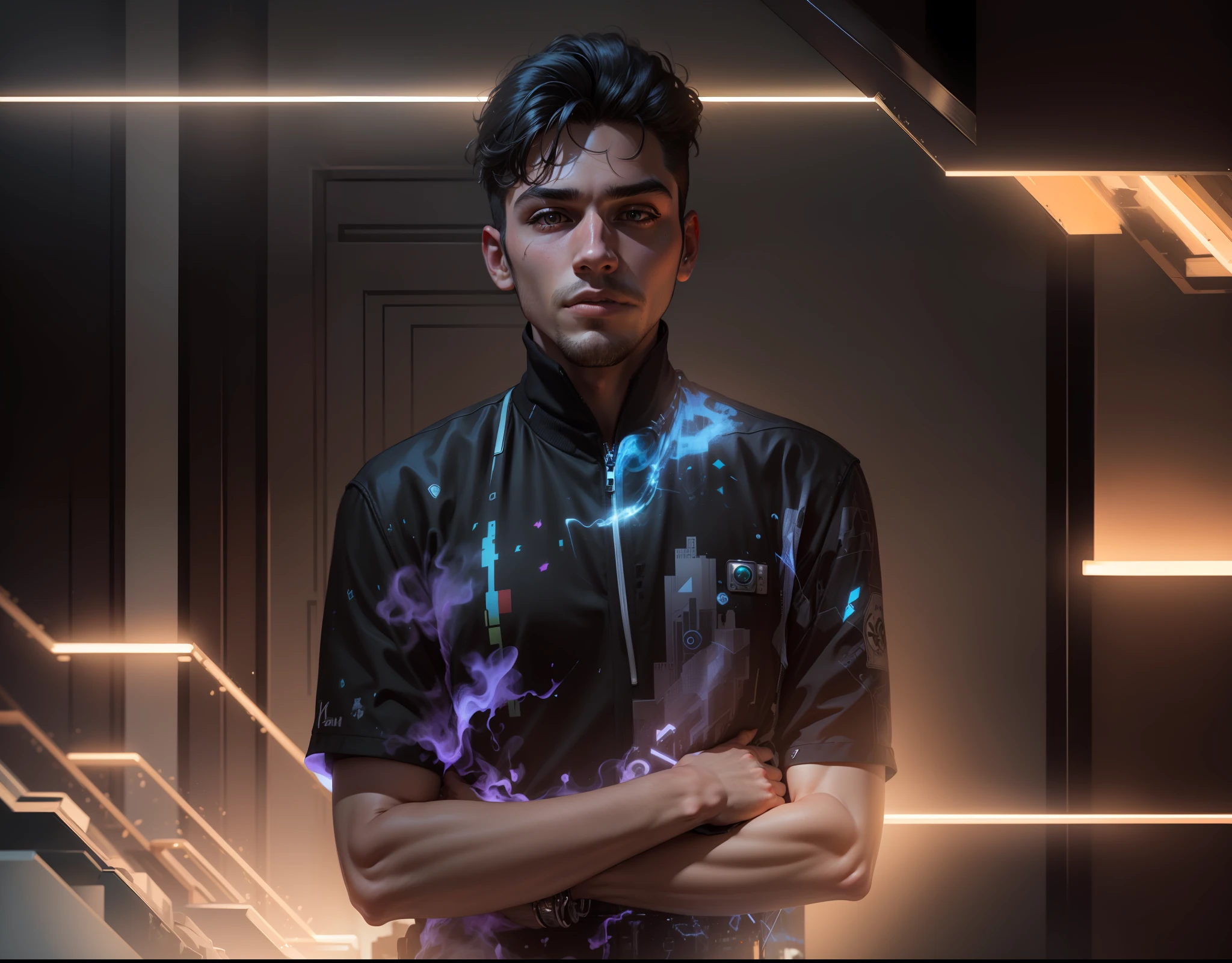 Change the background cyberpunk handsome boy, realistic face, 8k, ultra realistic