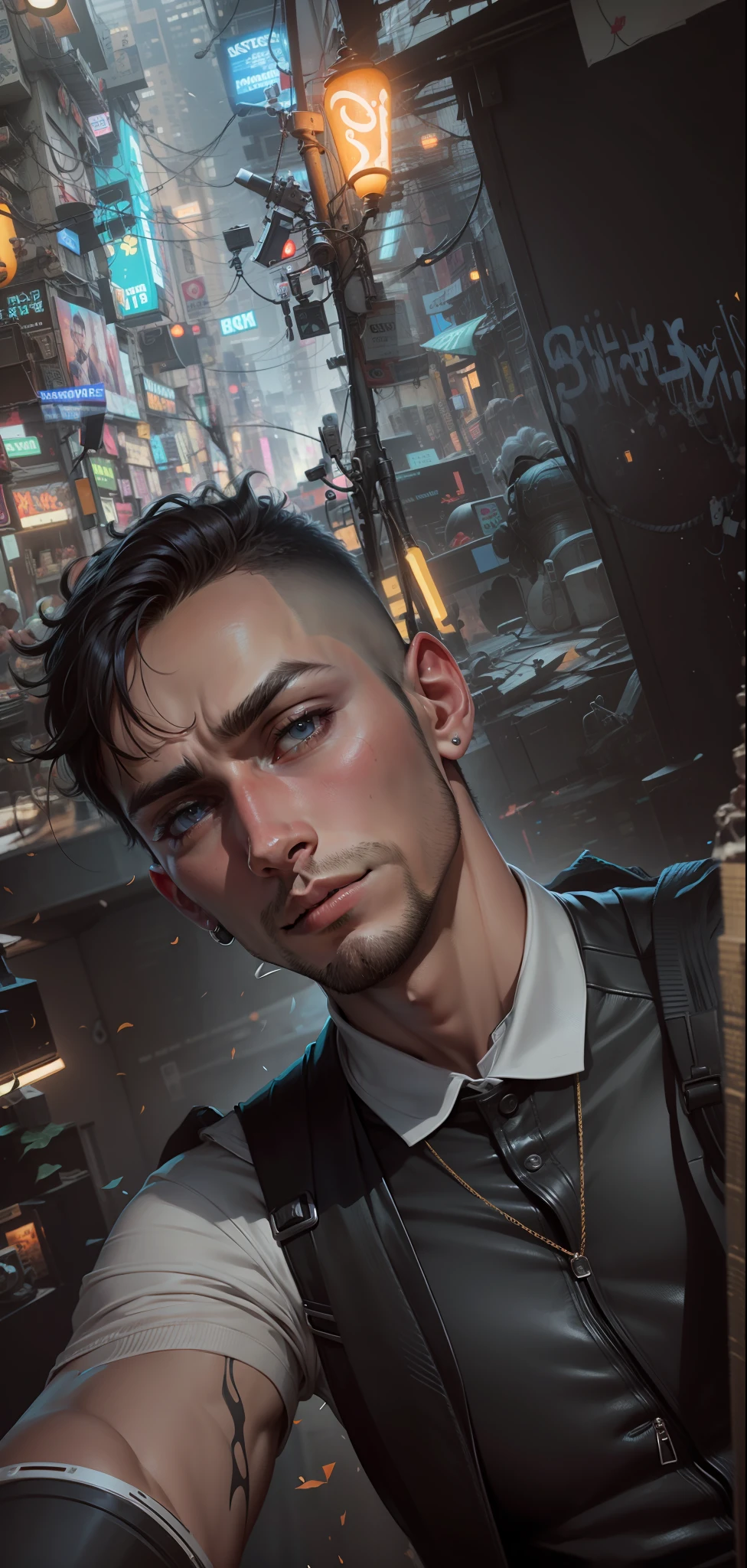 Change background cyberpunk handsome boy, realistic face,8k,ultra realistic,