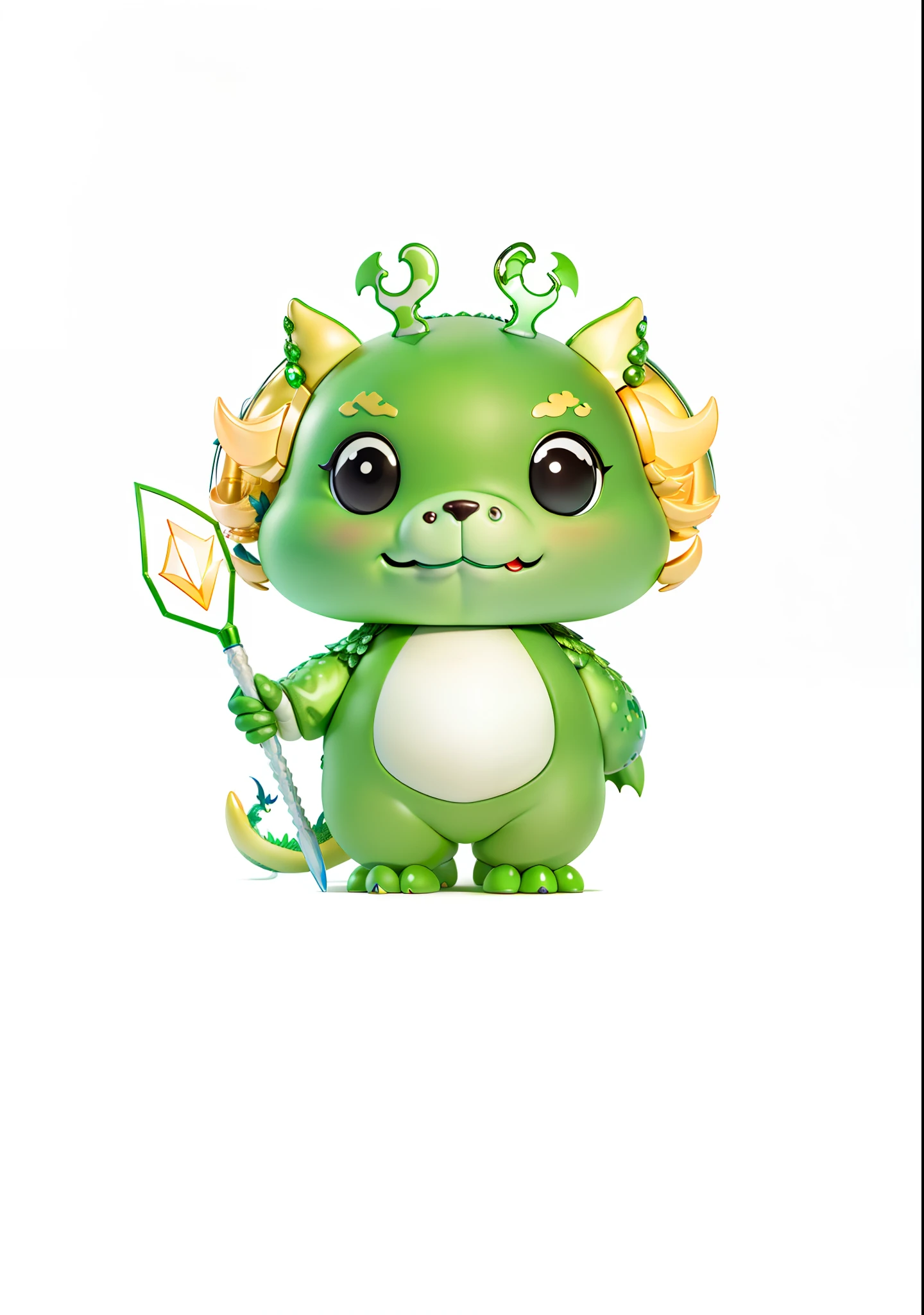 Cartoon green monster with magic wand in hand, as anthropomorphic dragon, golden green creature, cute baby dragon, newly hatched dragon, but as anthropomorphic dragon, cute forest creature, anthropomorphic dragon, dragon-shaped human, humanoid thistle monster, filled dragon, green skin with scales, anthropomorphic, fine, c4d, rendering, model, especially detailed treatment, cute little dragon man,