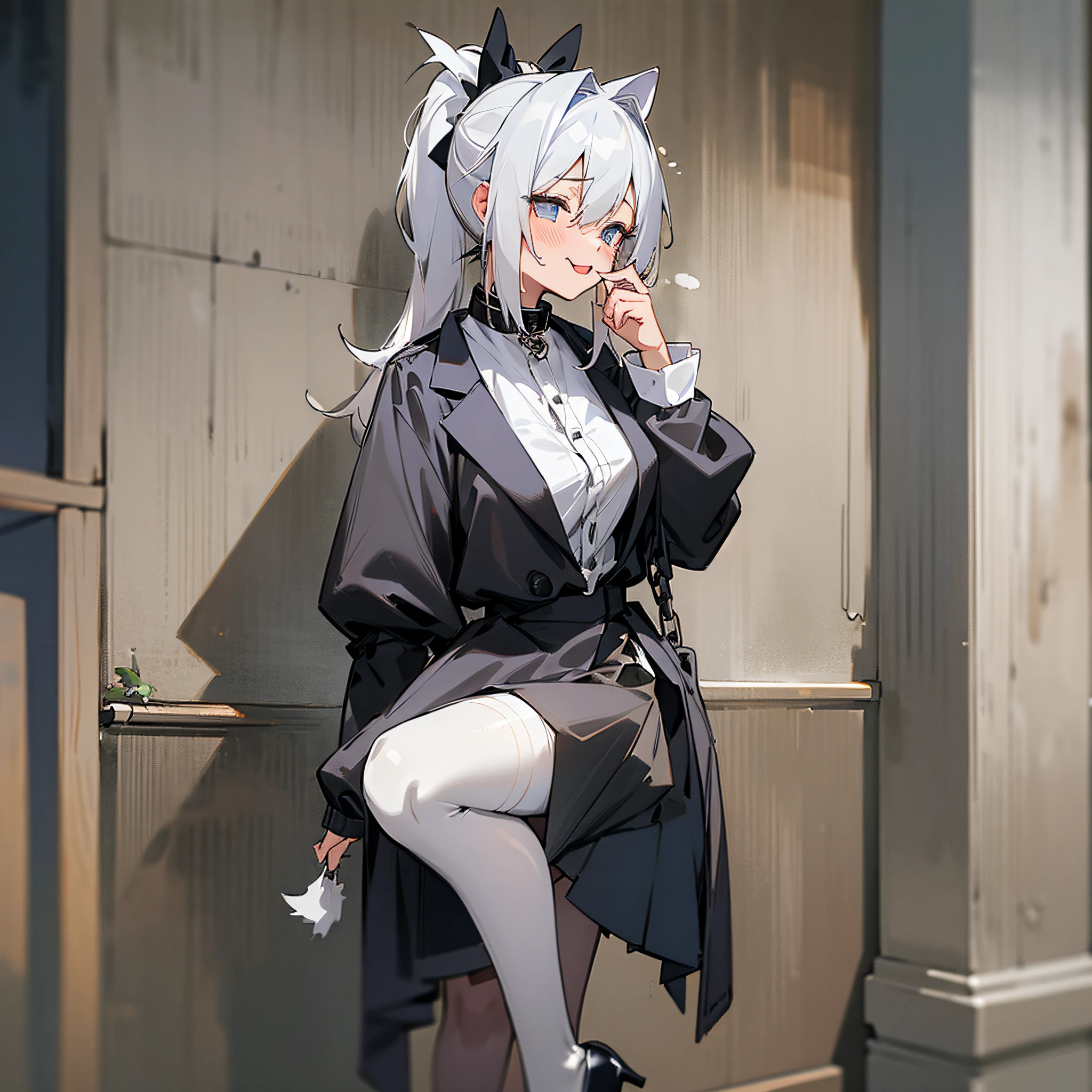 Outdoor, creeping, young woman, collar, dog chain, tongue, long ponytail, blush, lots of white sticky, black stockings, high heels, rags, disheveled clothes --auto --s2