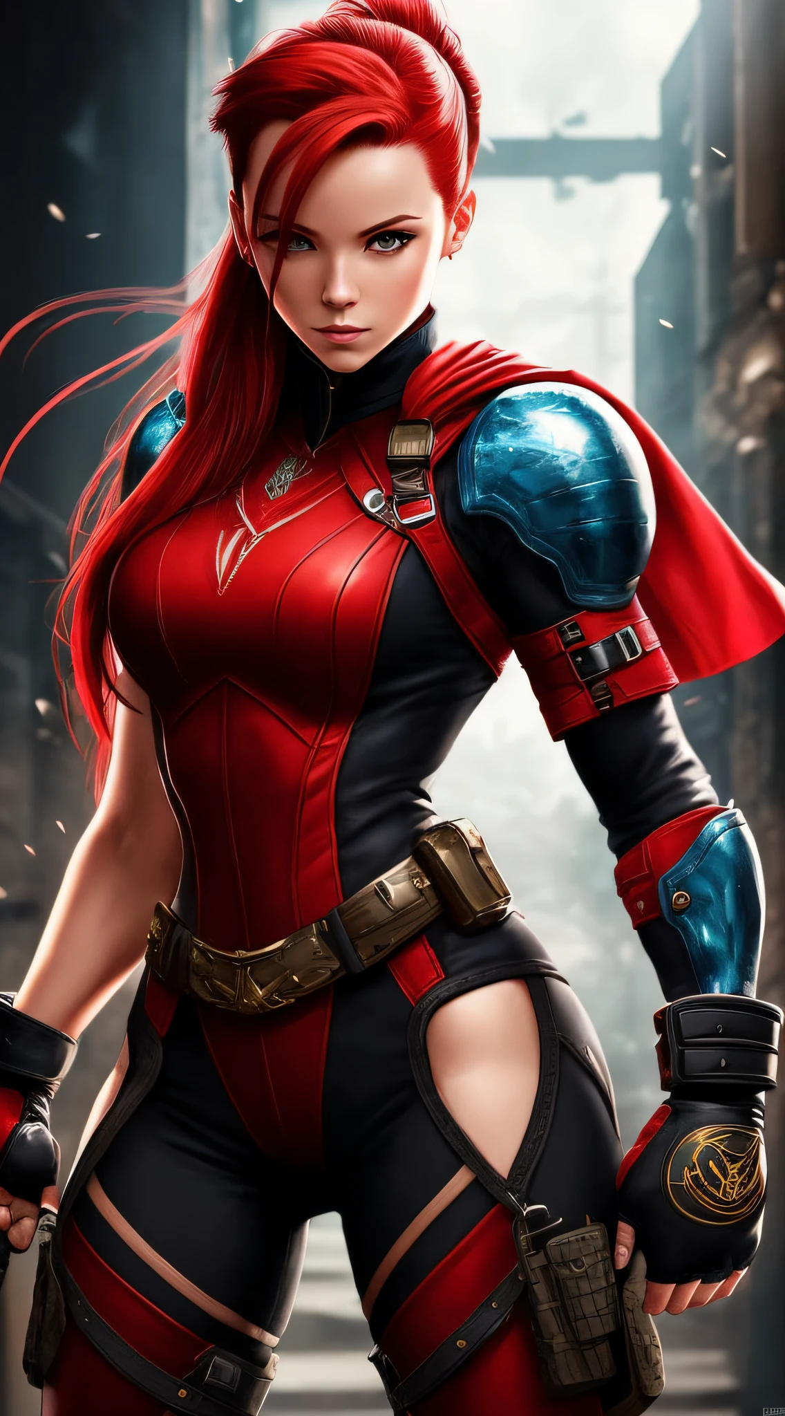 Cammy,with red hair wearing a sexy military outfit, [ 4 K Digital Art ]! posing for an intricate fight, [ 4K digital art, , giant art, in fighter poses, fighting game character --auto