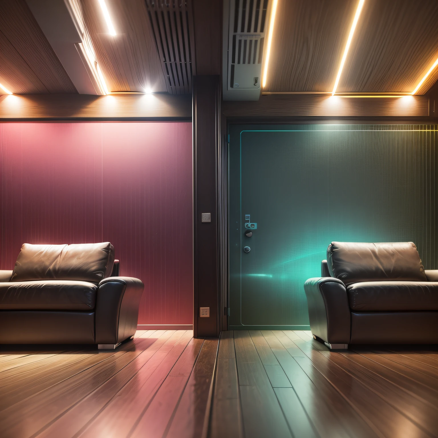 Background, neon, KTV interior feeling, reduced sense of space, realistic, super realistic, in line with physical effects