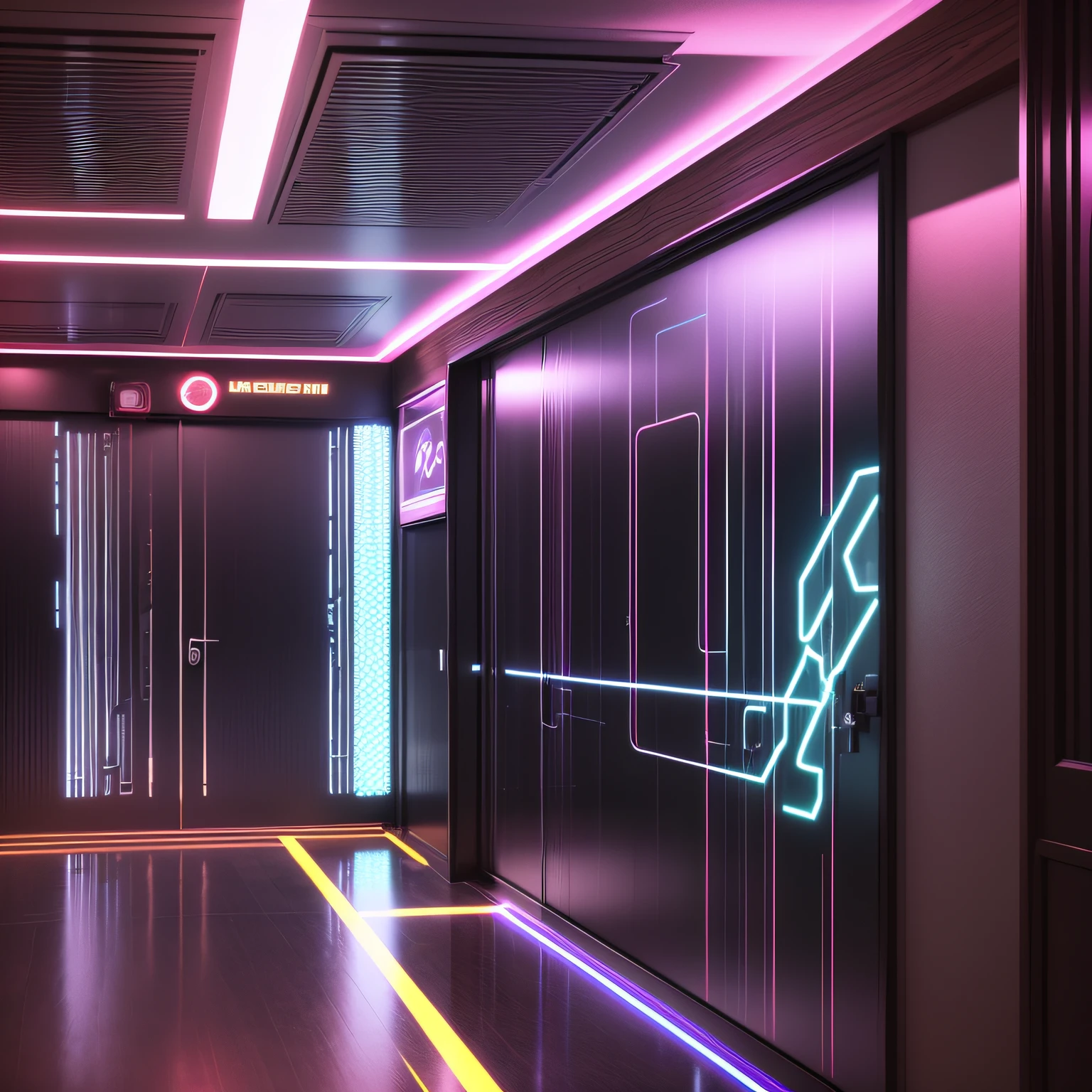 Background, neon, KTV interior feeling, reduced sense of space, realistic, super realistic, in line with physical effects