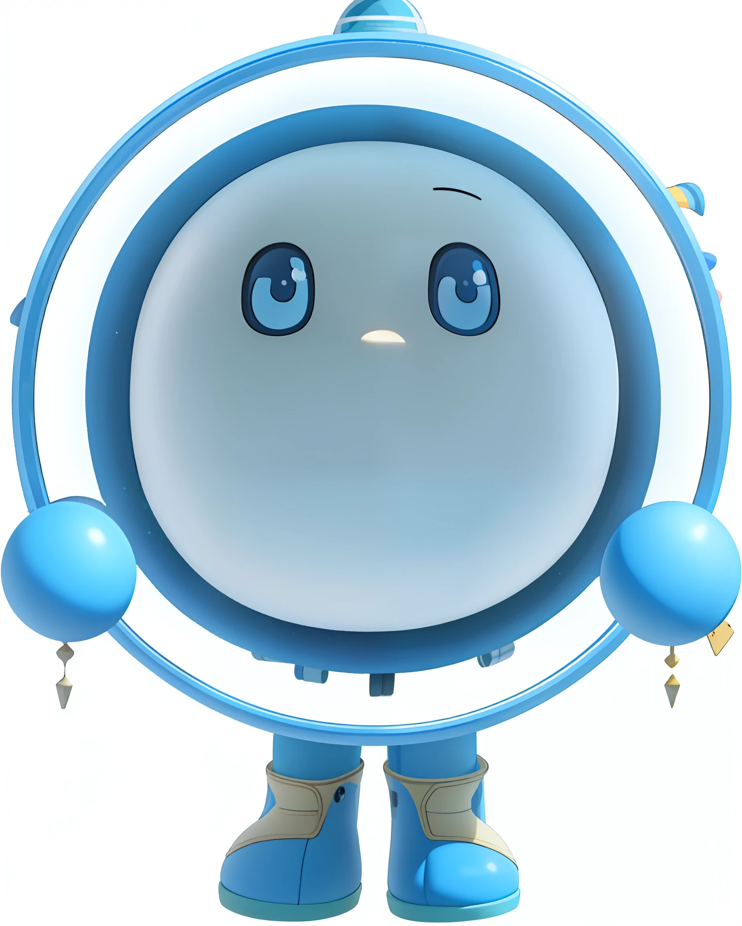 There is a blue mascot with face and arms, round face, 3D model of Japanese mascot, round robot, male with halo, clear and cute face, blue face, round and gentle face, cute! C4D, Round Cute Face, Round Face, Toon Character, Round Face, Round Face, Blue Head, Poyo, Glass Helmet Effect, Glass Helmet, Space Helmet, Space Cartoon, Toy Story, Unreal Engine, Comfortable Interior Lighting, Art Station, Detailed Digital Painting, Film, Mark Rayden and Pixar and Hayao Miyazaki's Character Design, Unreal 5, Daz, Surrealism, Octane Rendering, 3DMDT1, Full Body, 3D Rendering, multiple views