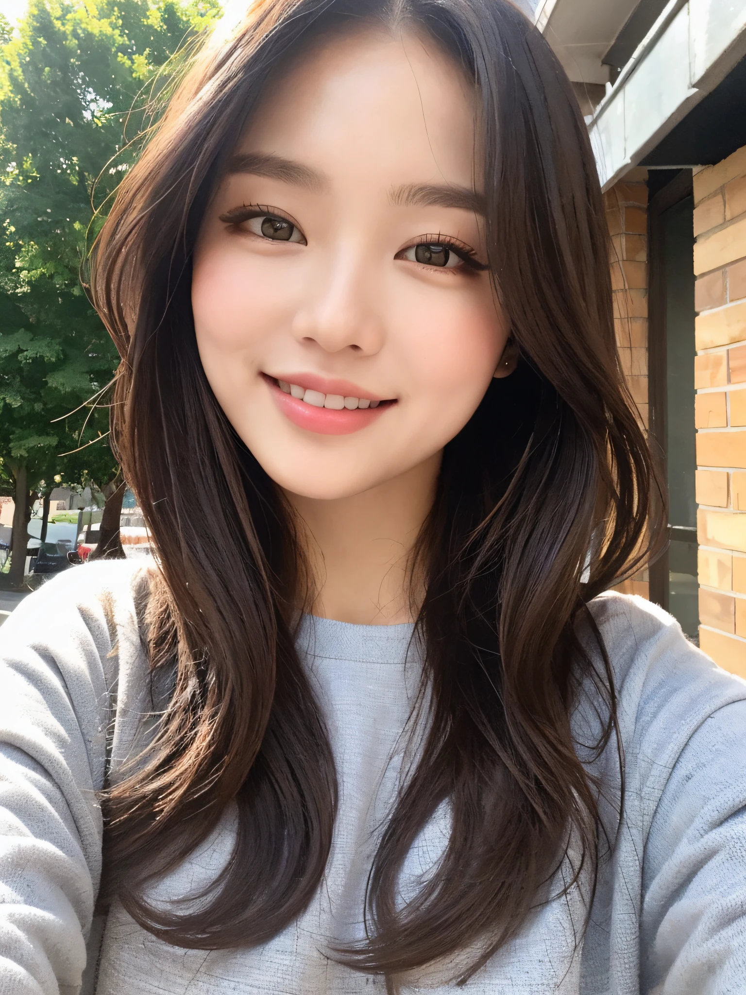 ((Best Quality, 8k, Masterpiece: 1.3)), 1 girl, smile, full body, slim face, pretty woman, (short dark brown hair), summer casual wear, super detailed face, detailed eyes, double eyelids, blurred background, slim face, city, outside, street,