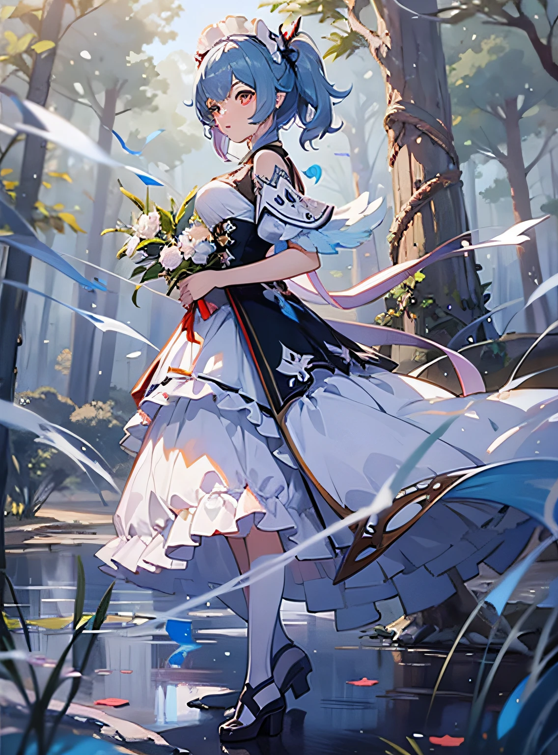 anime girl in a white dress standing in a forest, from arknights, a maid in a magical forest, guweiz, cute anime waifu in a nice dress, beautiful anime artwork, keqing from genshin impact, beautiful anime art, artwork in the style of guweiz, beautiful fantasy anime, guweiz on pixiv artstation, ethereal anime