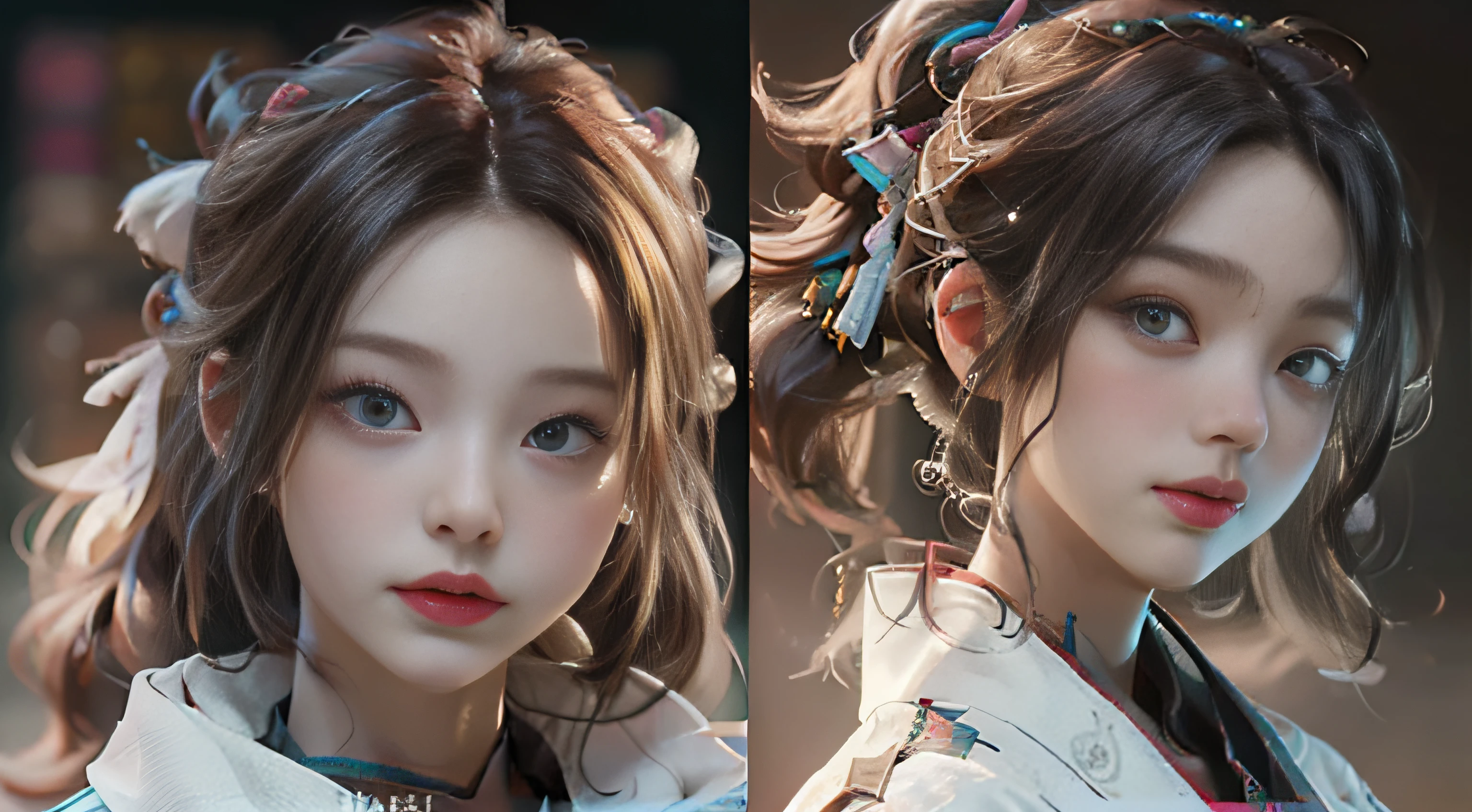 ((best best quality)), ((MasterPiece)), (Detail:1.4), 3D, A beautiful cyberpunk female image,HDR(high dynamic range),RayTrace,nvidia rtx,The ultra-Resolution,Unreal 5,Subsurface scattering、pbr texturing、postprocessing、Anisotropic Filtering、depth offield、Maximum Clarity and Clarity、Many-Layer Textures、Albedo and Specular map、Surface coloring、Mitsu-Accurate simulation of material interactions、Perfect Scale、octanerendering、Two-colored light、large aperture、low ISO、white balance、Rule of Thirds、8K RAW、beautiful bright pupils,flowing robe,Fine pupils,Detailed face and eyes,Long Lashes,Blushlush,voluminous hair,Tender red lips