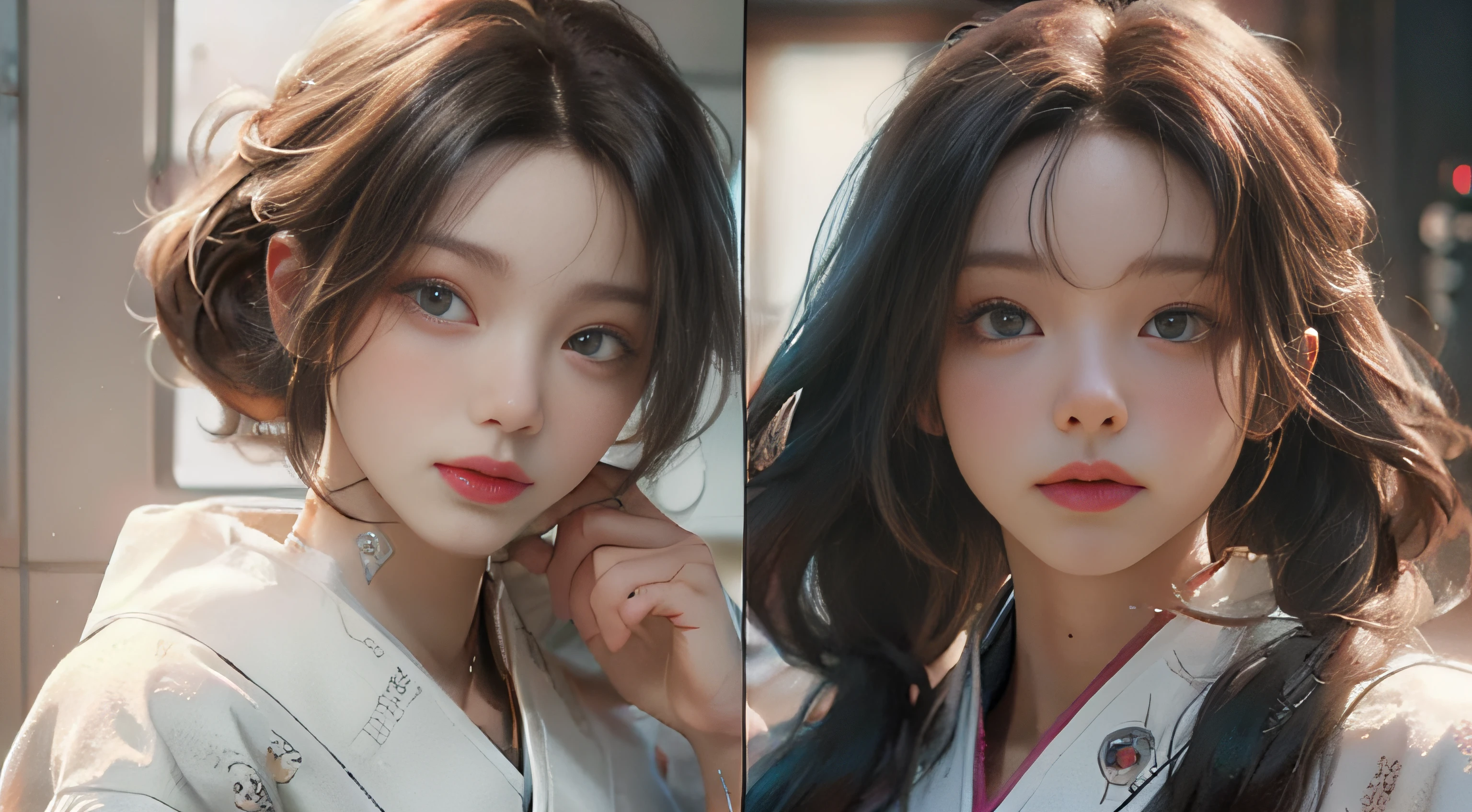 ((best best quality)), ((MasterPiece)), (Detail:1.4), 3D, A beautiful cyberpunk female image,HDR(high dynamic range),RayTrace,nvidia rtx,The ultra-Resolution,Unreal 5,Subsurface scattering、pbr texturing、postprocessing、Anisotropic Filtering、depth offield、Maximum Clarity and Clarity、Many-Layer Textures、Albedo and Specular map、Surface coloring、Mitsu-Accurate simulation of material interactions、Perfect Scale、octanerendering、Two-colored light、large aperture、low ISO、white balance、Rule of Thirds、8K RAW、beautiful bright pupils,flowing robe,Fine pupils,Detailed face and eyes,Long Lashes,Blushlush,voluminous hair,Tender red lips