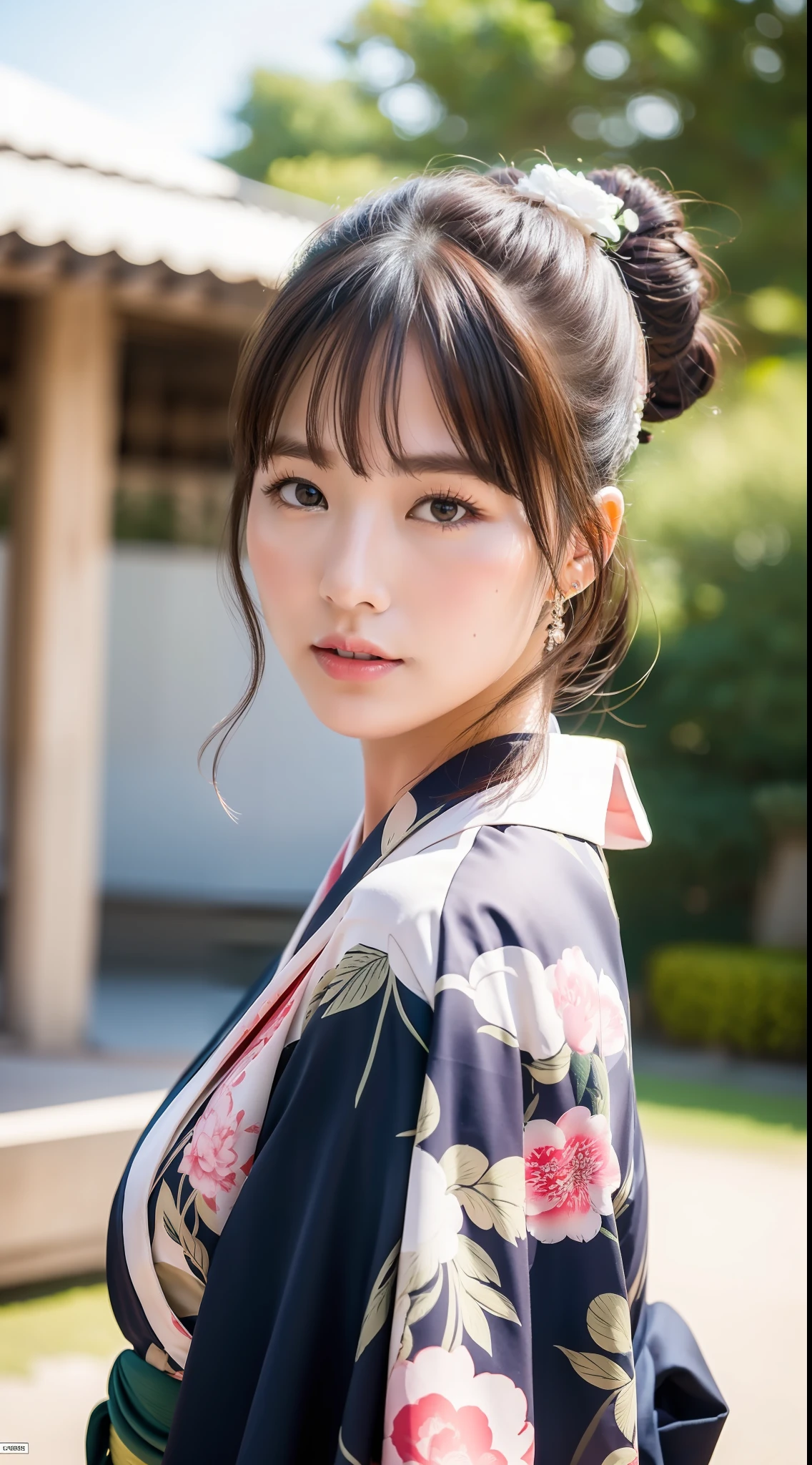 ((Top Quality, 8k, Masterpiece: 1.3)), Sharp Focus: 1.2, Beautiful Woman with Perfect Figure: 1.4, (Kimono), Highly Detailed Face and Skin Texture, Detailed Eyes, (Lips), Ruins