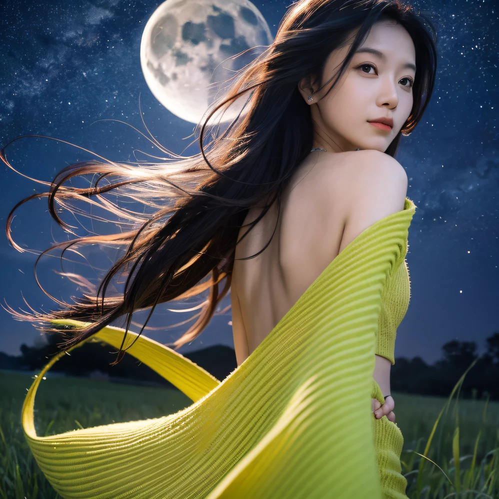 Woman under a full moon