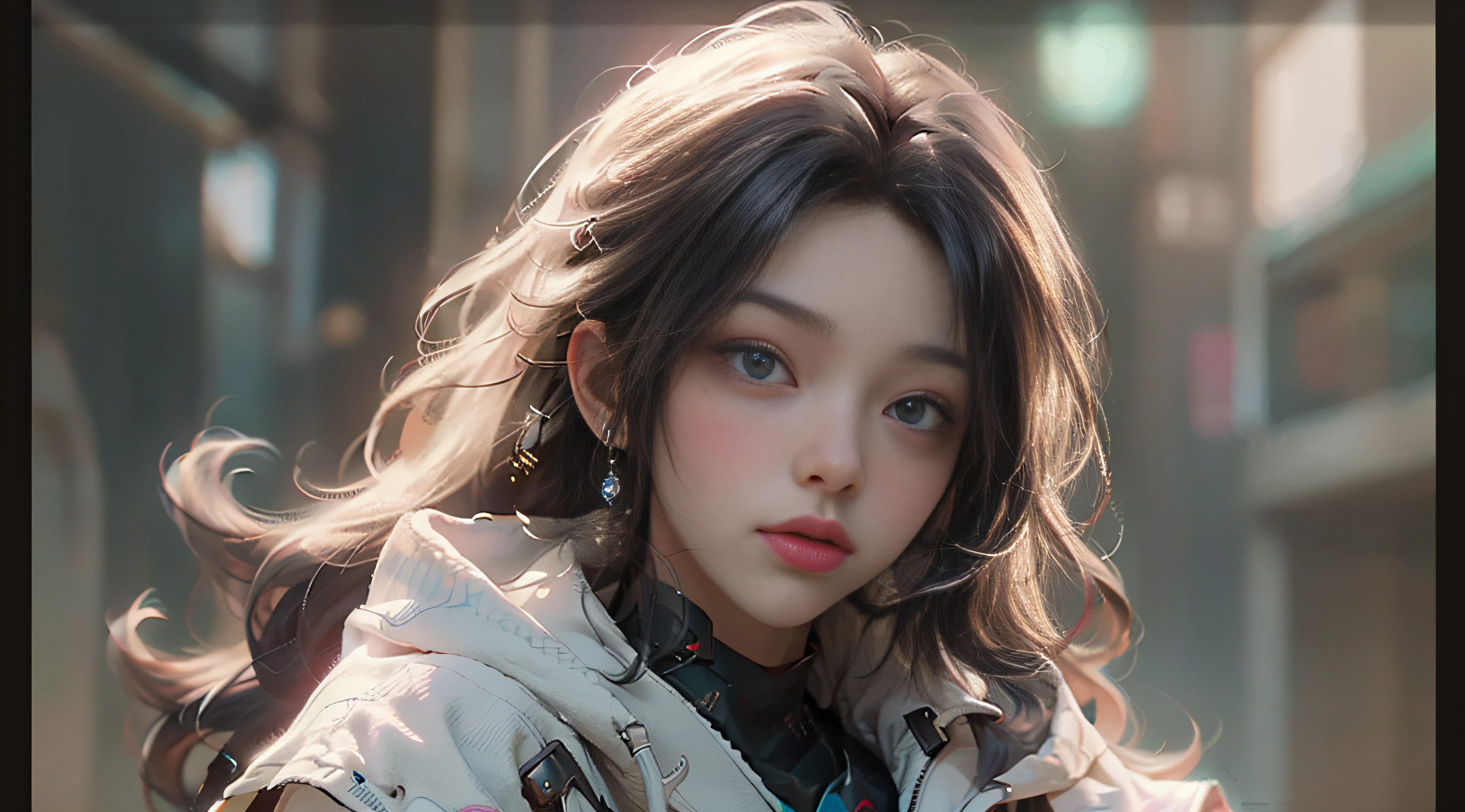 ((best best quality)), ((MasterPiece)), (Detail:1.4), 3D, A beautiful cyberpunk female image,HDR(high dynamic range),RayTrace,nvidia rtx,The ultra-Resolution,Unreal 5,Subsurface scattering、pbr texturing、postprocessing、Anisotropic Filtering、depth offield、Maximum Clarity and Clarity、Many-Layer Textures、Albedo and Specular map、Surface coloring、Mitsu-Accurate simulation of material interactions、Perfect Scale、octanerendering、Two-colored light、large aperture、low ISO、white balance、Rule of Thirds、8K RAW、beautiful bright pupils,flowing robe,Fine pupils,Detailed face and eyes,Long Lashes,Blushlush,voluminous hair,Tender red lips