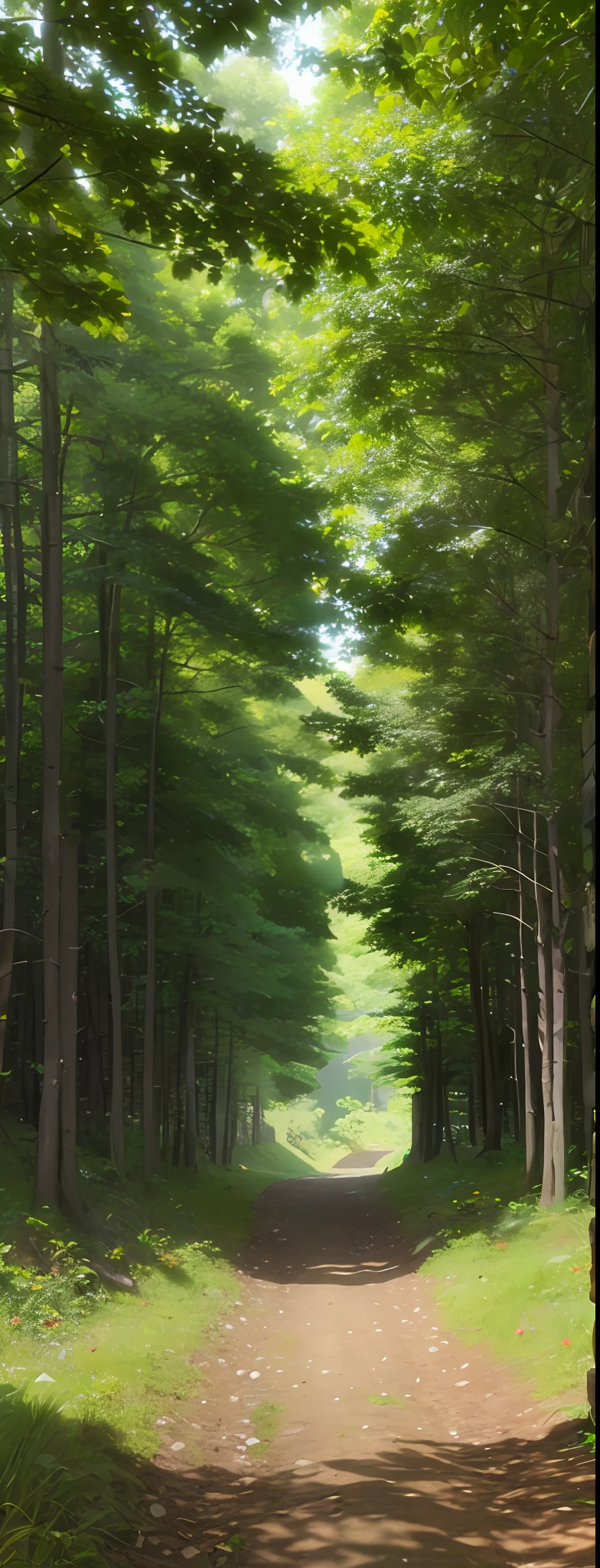 There is a long road, the fallen leaves are very thick on the ground, by Eglon van der Neil, beautiful path in the forest, green alley, inspired by Eglon van der Neil, forest path, road between tall trees, the scale of the trees on both sides is as symmetrical as possible, the distance is dark and hazy, amazing depth, leading to the depths of the magical forest, surreal forest, the width of the trail is 10:1 from near to far