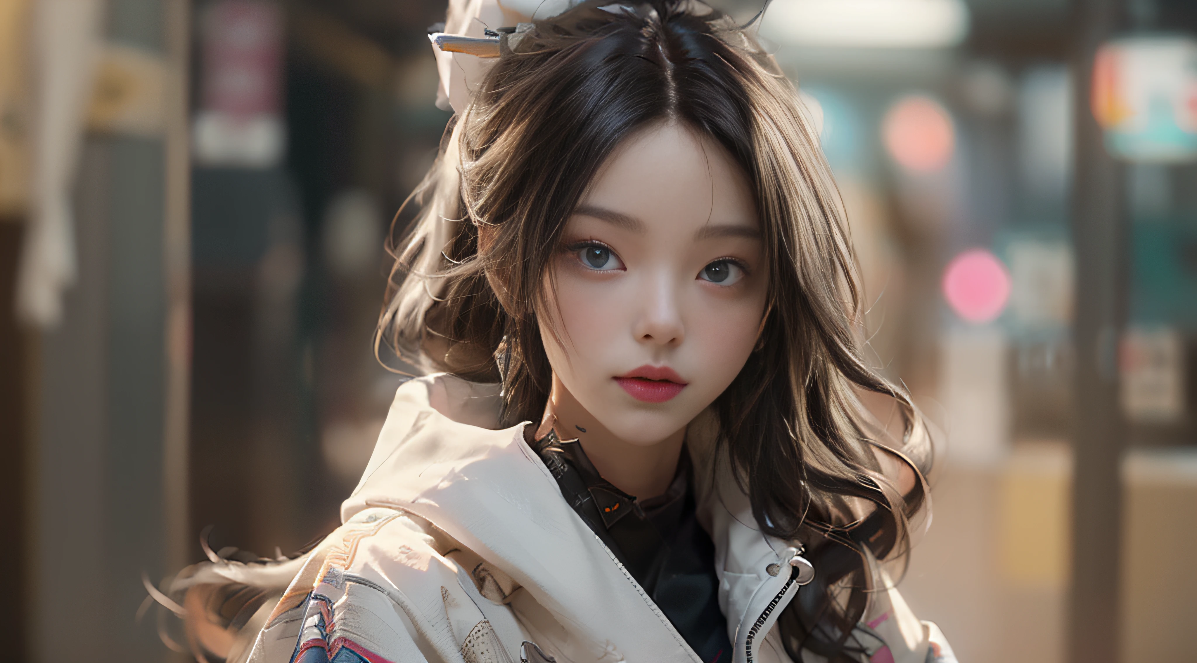 ((best best quality)), ((MasterPiece)), (Detail:1.4), 3D, A beautiful cyberpunk female image,HDR（high dynamic range）,RayTrace,nvidia rtx,The ultra-Resolution,Unreal 5,Subsurface scattering、pbr texturing、postprocessing、Anisotropic Filtering、depth offield、Maximum Clarity and Clarity、Many-Layer Textures、Albedo and Specular map、Surface coloring、Mitsu-Accurate simulation of material interactions、Perfect Scale、octanerendering、Two-colored light、large aperture、low ISO、white balance、Rule of Thirds、8K RAW、beautiful bright pupils，flowing robe，Fine pupils，Detailed face and eyes，Long Lashes，Blushlush，voluminous hair，Tender red lips
