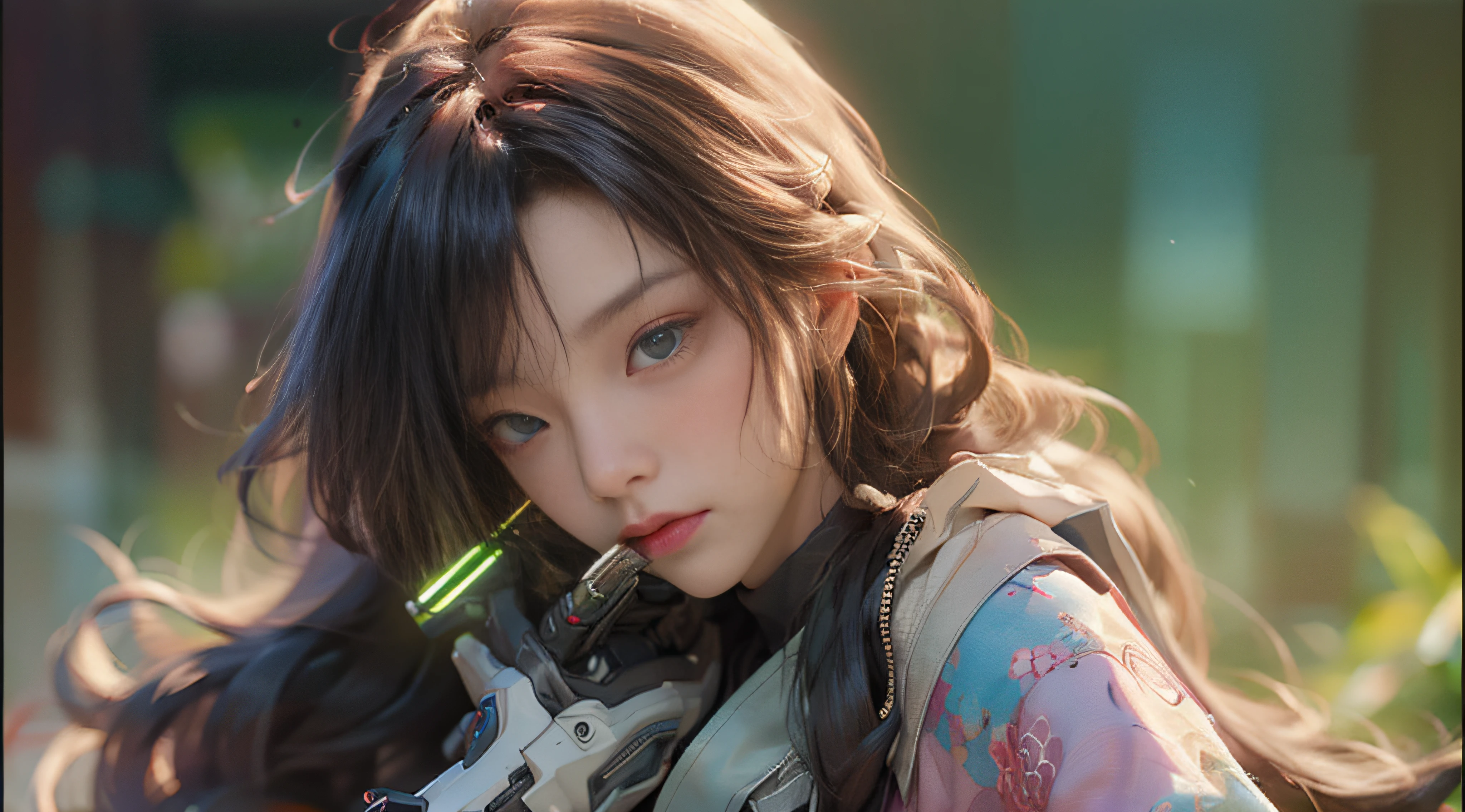 ((best best quality)), ((MasterPiece)), (Detail:1.4), 3D, A beautiful cyberpunk female image,HDR(high dynamic range),RayTrace,nvidia rtx,The ultra-Resolution,Unreal 5,Subsurface scattering、pbr texturing、postprocessing、Anisotropic Filtering、depth offield、Maximum Clarity and Clarity、Many-Layer Textures、Albedo and Specular map、Surface coloring、Mitsu-Accurate simulation of material interactions、Perfect Scale、octanerendering、Two-colored light、large aperture、low ISO、white balance、Rule of Thirds、8K RAW、beautiful bright pupils,flowing robe,Fine pupils,Detailed face and eyes,Long Lashes,Blushlush,voluminous hair,Tender red lips
