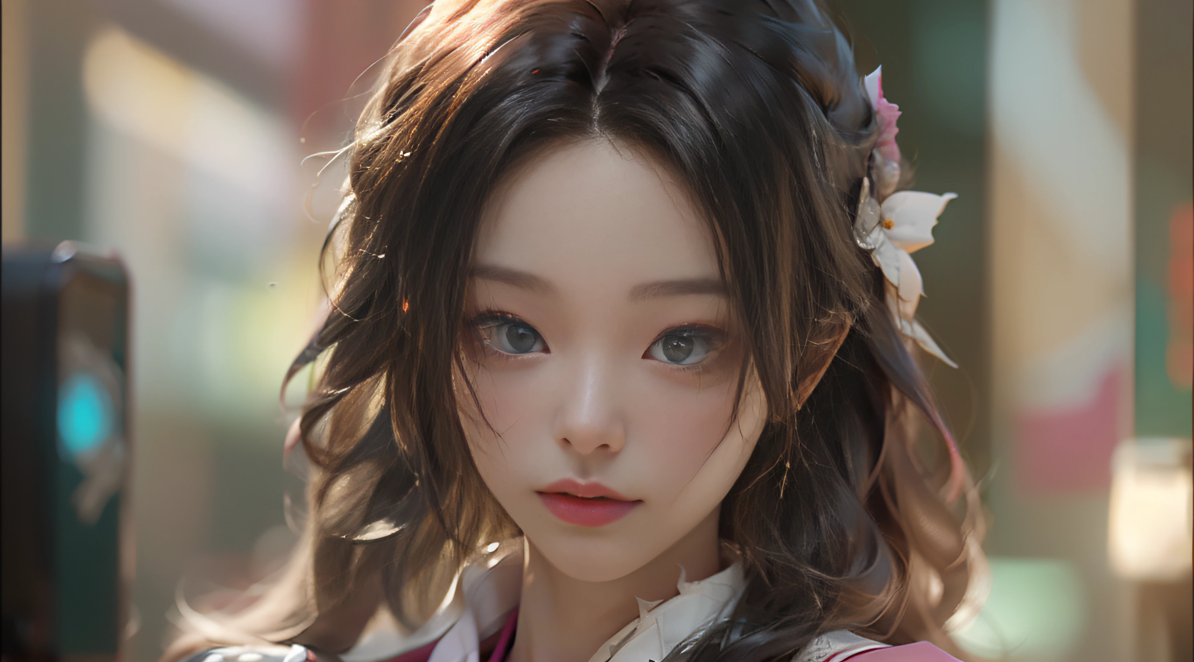 ((best best quality)), ((MasterPiece)), (Detail:1.4), 3D, A beautiful cyberpunk female image,HDR(high dynamic range),RayTrace,nvidia rtx,The ultra-Resolution,Unreal 5,Subsurface scattering、pbr texturing、postprocessing、Anisotropic Filtering、depth offield、Maximum Clarity and Clarity、Many-Layer Textures、Albedo and Specular map、Surface coloring、Mitsu-Accurate simulation of material interactions、Perfect Scale、octanerendering、Two-colored light、large aperture、low ISO、white balance、Rule of Thirds、8K RAW、beautiful bright pupils,flowing robe,Fine pupils,Detailed face and eyes,Long Lashes,Blushlush,voluminous hair,Tender red lips