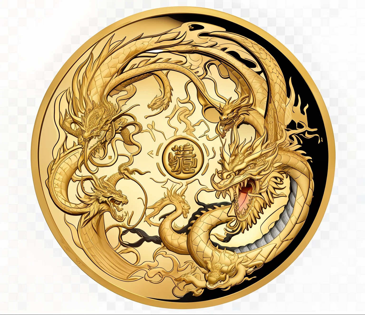 a gold coin with a dragon and a dragon on it, chinese dragon engrave, golden dragon, ancient chinese ornate, gold coins, smooth chinese dragon, chinese dragon, dragon design language, coin, china, hou china, fire flaming dragon serpent, ancient china art style, chinese dragons fighting, yuan - ti, 420, 8 intricate golden tenticles