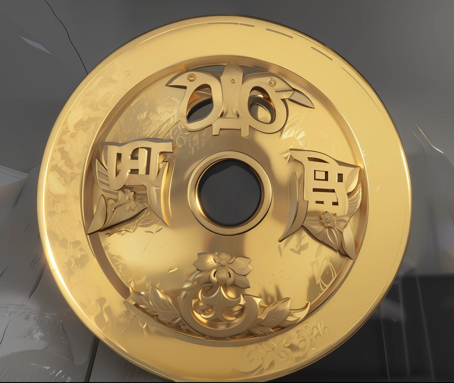 Chinese gold coin, 3D, detail, ultra high definition, Unreal Engine 5, gold coin, background white