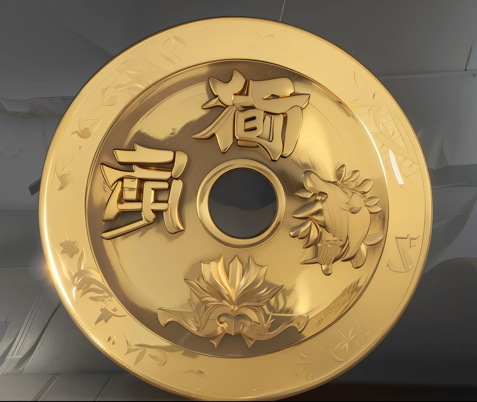 Chinese gold coin, 3D, detail, ultra high definition, Unreal Engine 5, gold coin, background white