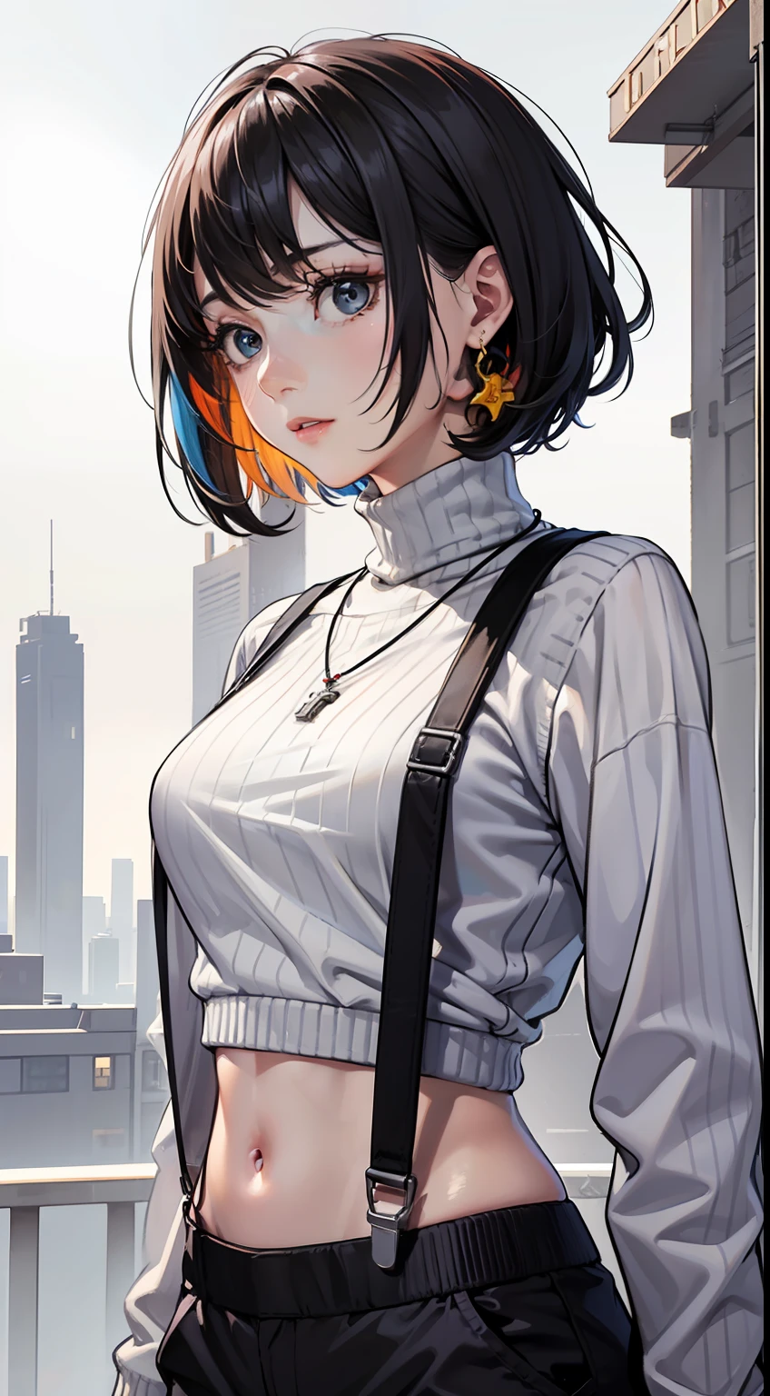[(white background:1.4)::5], masterpiece, best quality, detailed, highres, colorful, good lighting, full_body,(chicken:1.3) background,
beautiful face, petite,
solo, suspenders, pants, 1girl, ((playing basketball)), necklace, grey pants, black shirt, black sweater, jewelry, black hair, long sleeves, turtleneck, shirt, cowboy shot, short hair, sweater,
 [(white background:1.5)::20], [(game character portrait:1.1):5], , [((outdoor):1.1):5], tree, villa,