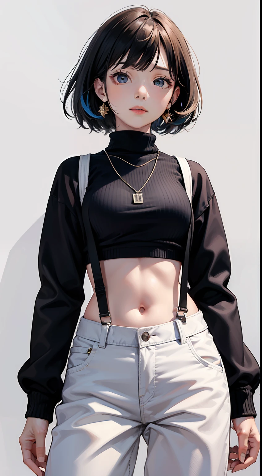 [(white background:1.4)::5], masterpiece, best quality, detailed, highres, colorful, good lighting, full_body,(chicken:1.3) background,
beautiful face, petite,
solo, suspenders, pants, 1girl, ((playing basketball)), necklace, grey pants, black shirt, black sweater, jewelry, black hair, long sleeves, turtleneck, shirt, cowboy shot, short hair, sweater,
 [(white background:1.5)::20], [(game character portrait:1.1):5], , [((outdoor):1.1):5], tree, villa,
