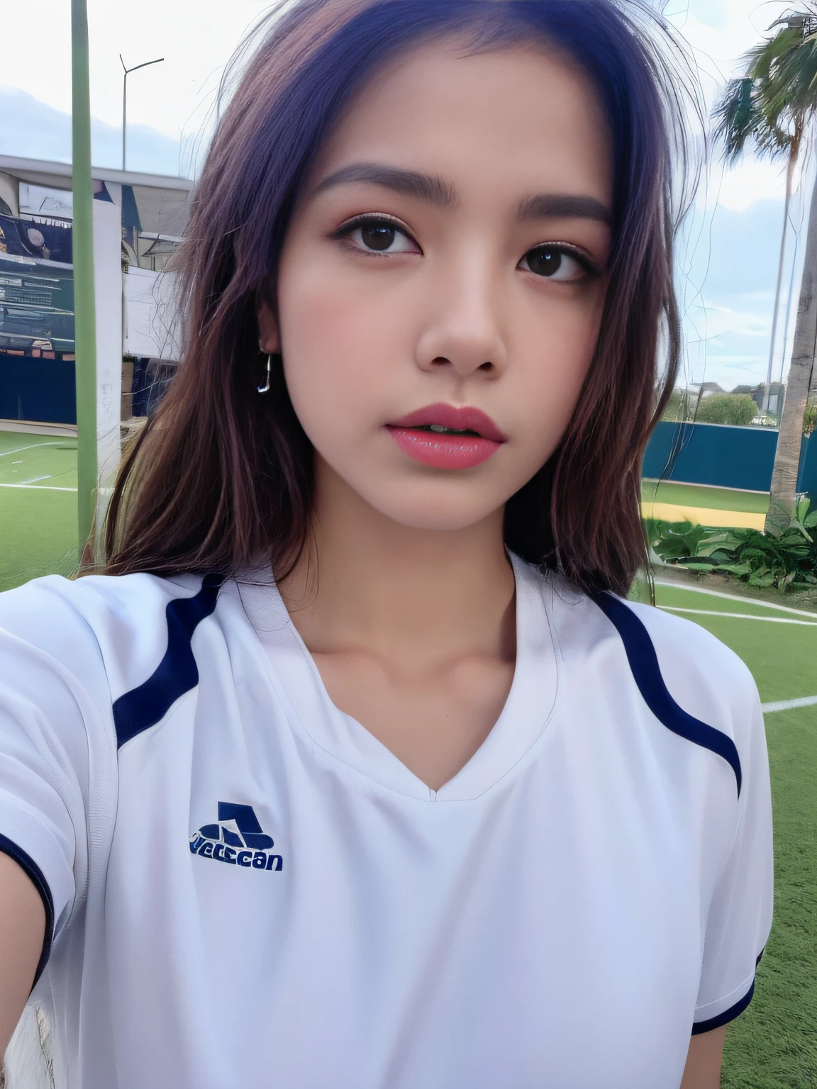 (Best Quality, 4K, Masterpiece: 1.3), Pretty Woman, 1Girl, Wearing Football Uniform, Abs: 1.1, Dark Brown Hair: 1.1, (Rain Wet, Rain Wet, Wet Body: 1.2), Ultra-Detail Face, Detail Lips, Detail Eyes, Double Eyelids