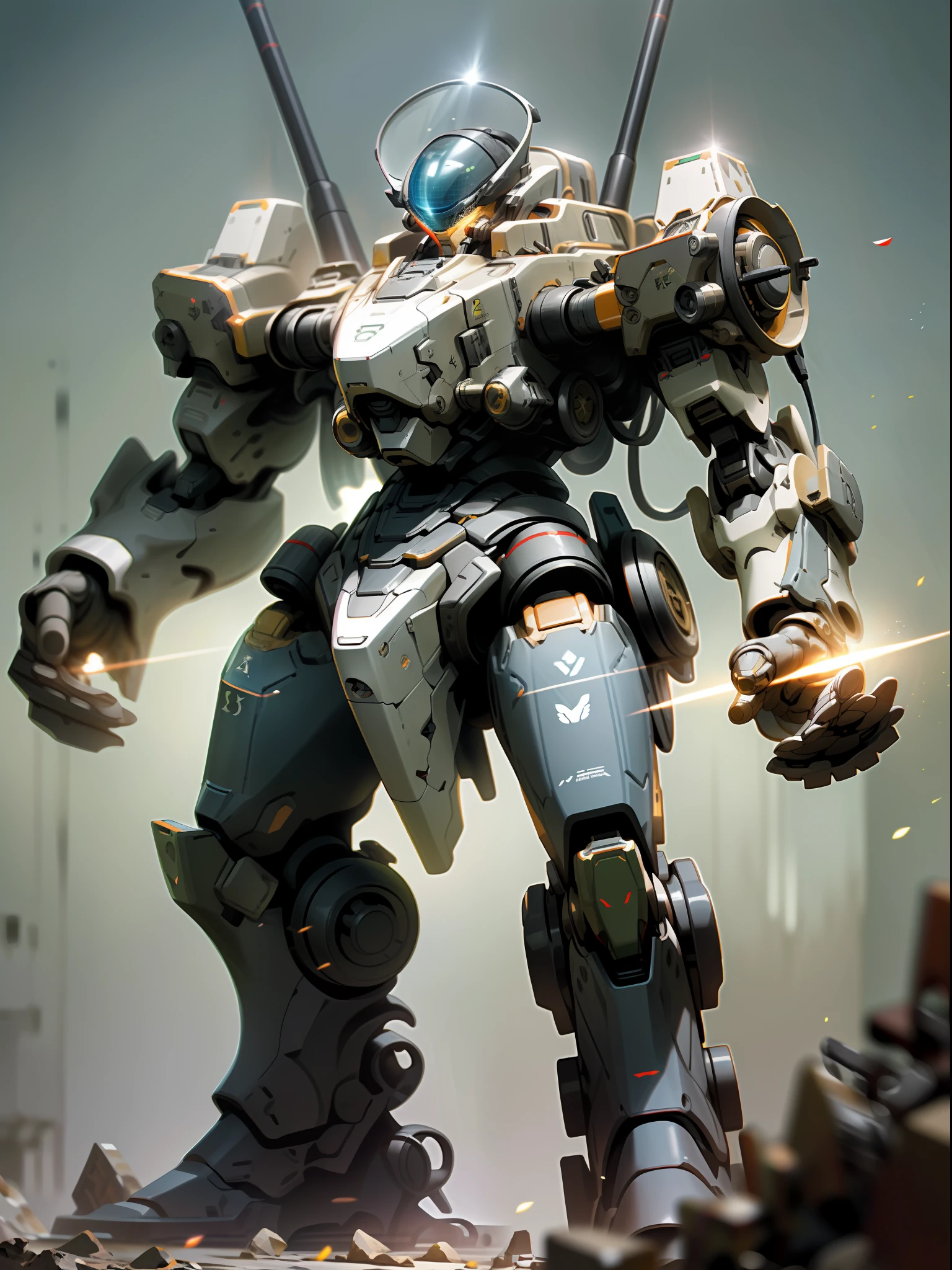 ((Masterpiece, Top Quality, Best Quality, Official Art: 1.2)), ((Game Concept Design, Giant Tank Form: 1.5)) Very detailed, highest detail, high resolution, ((ultra-detailed)), deformed war machine standing in the ocean, with vortex fan propellers on both shoulders, dark blue glowing eyes, (more complex background, Maritime War Background: 1.3), Threaded Barrel, Handheld Barrett Sniper Rifle, Military Giant Mech, Missiles, Rock, Future Technology, Realism, NVIDIA RTX, Super Resolution, Unreal 5, Underground Scattering, PBR Textures, Post-processing, Anisotropic Filtering, Depth of Field, Maximum Acutance and Acutance, Multi-layer Textures, Specular and Albedo Mapping, Surface Coloring, Accurate Simulation of Light-Material Interactions, Perfect Proportions, Octane Rendering, Two-tone Lighting, , Low Luminosity, , White Balance, Rule of Thirds, Large aperture, 8K raw data, high efficiency sub-pixels, subpixel convolution, light particles, light scattering, tyndall effect, ray tracing,