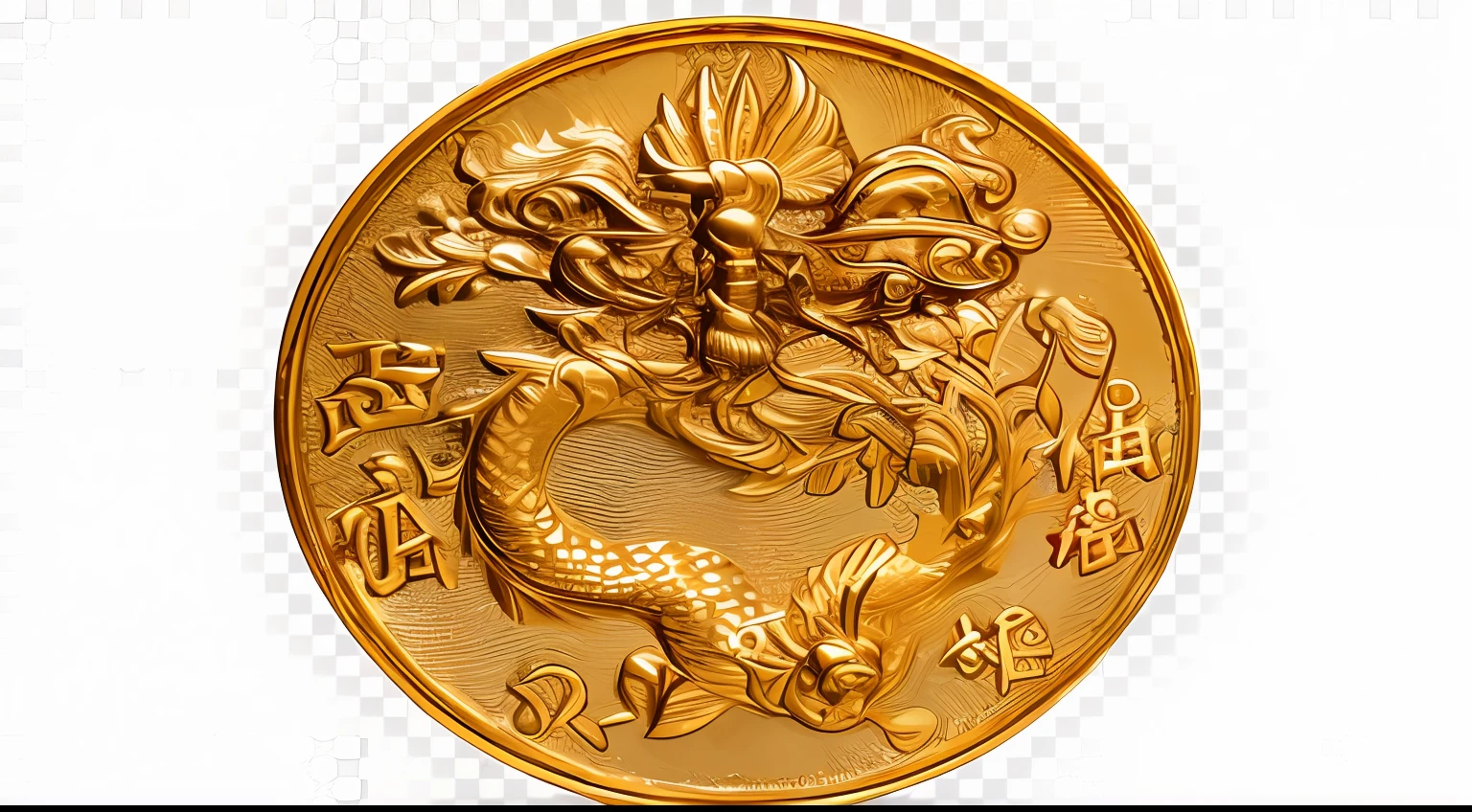 Chinese gold coin, 3D, detail, ultra high definition, Unreal Engine 5, gold coin, background white