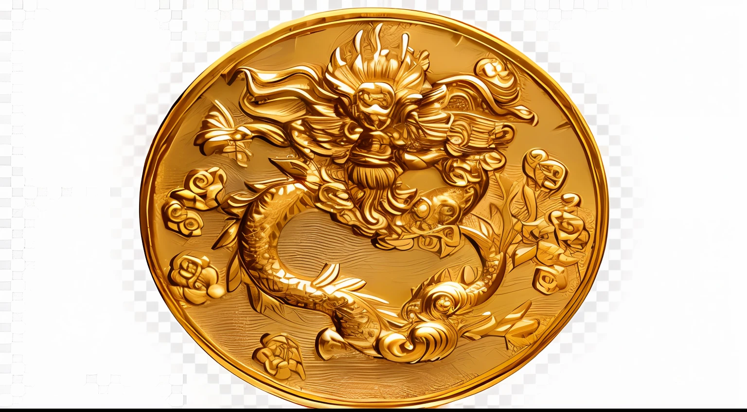 Chinese gold coin, 3D, detail, ultra high definition, Unreal Engine 5, gold coin, background white