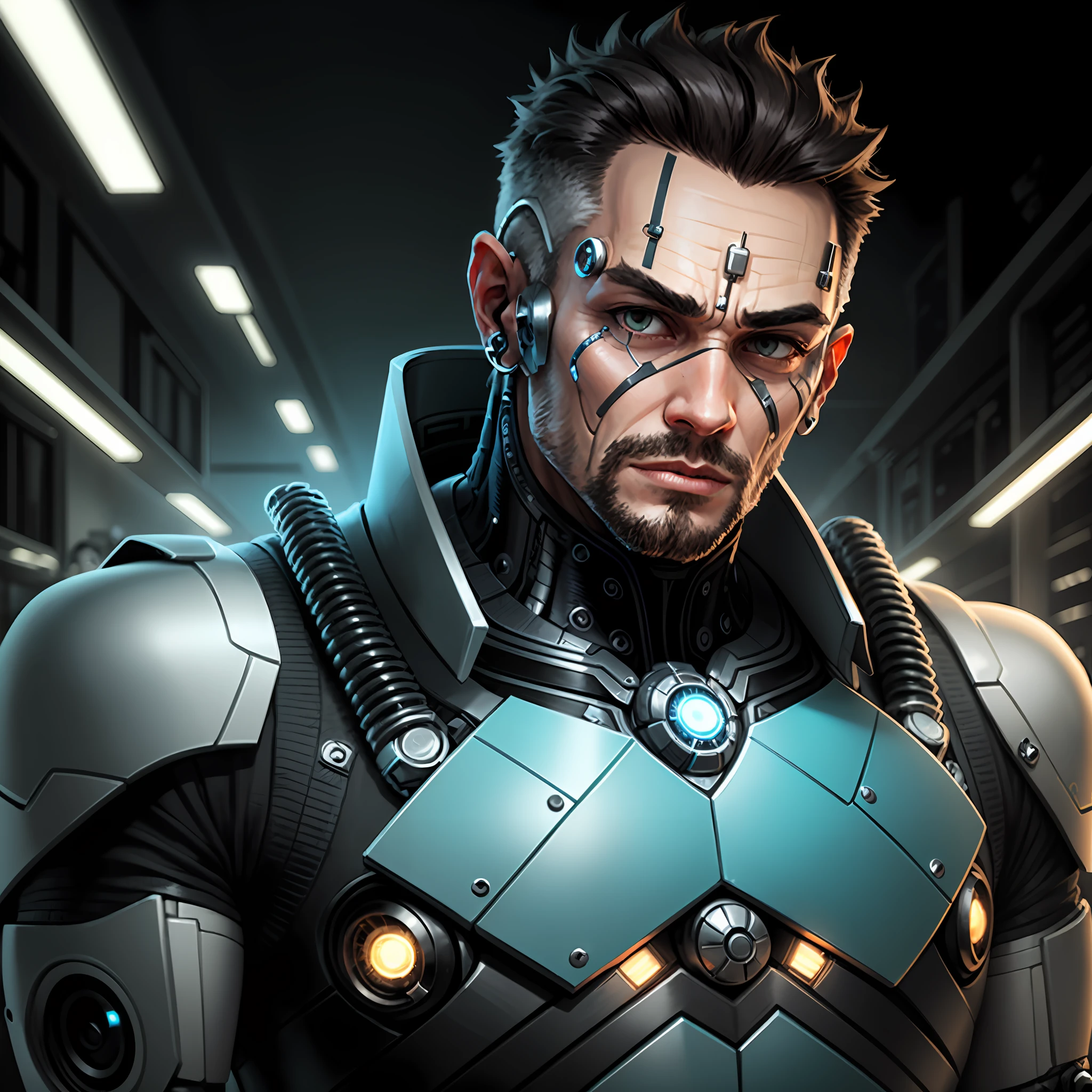 Create an image of a half-cyborg man --auto
