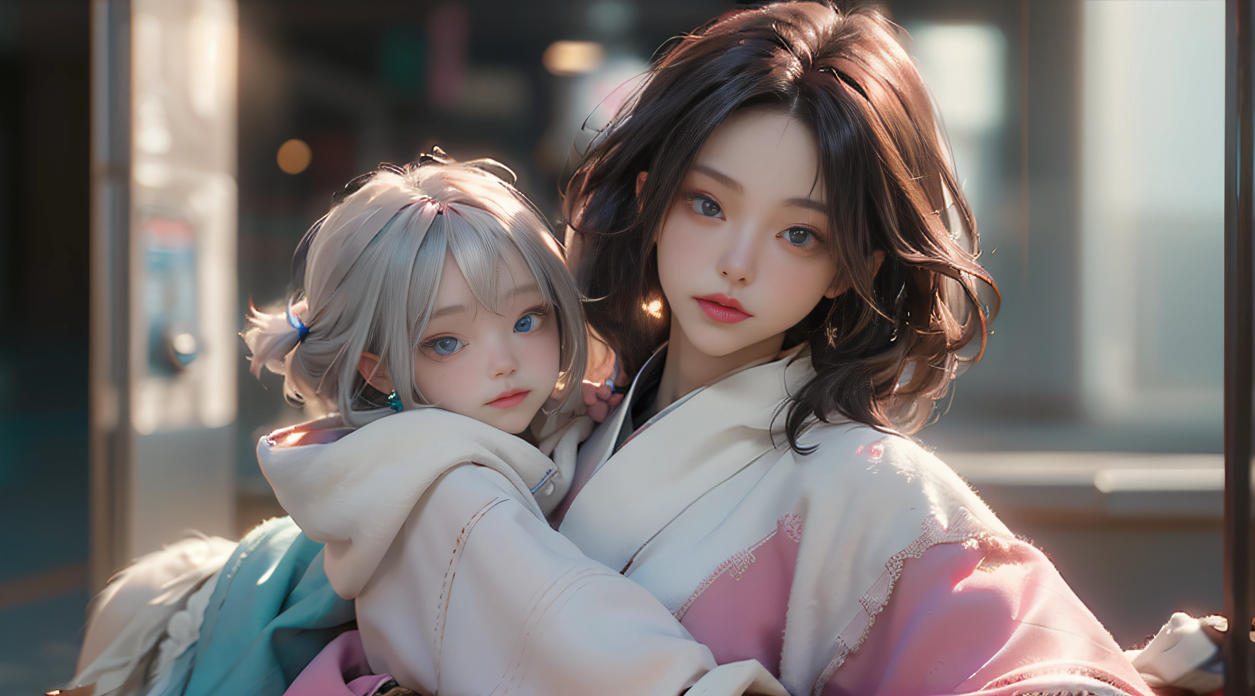 ((Best Quality)), ((Masterpiece)), (Detail: 1.4), 3D, Beautiful Cyberpunk Female Image, HDR (High Dynamic Range), Ray Tracing, NVIDIA RTX, Super Resolution, Unreal 5, Subsurface Scattering, PBR Texture, Post-Processing, Anisotropic Filtering, Depth of Field, Maximum Sharpness and Sharpness, Multi-layer Texture, Albedo and Highlight Mapping, Surface Coloring, Mitsu-Accurate Simulation of Material Interactions, Perfect Proportions, Octane Rendering, Two-color Light, Large Aperture, Low ISO, white balance, regular three-point, 8K RAW, beautiful bright pupils, flowing robe, fine pupils, delicate face and eyes, long eyelashes, blush, fluffy hair, pink lips