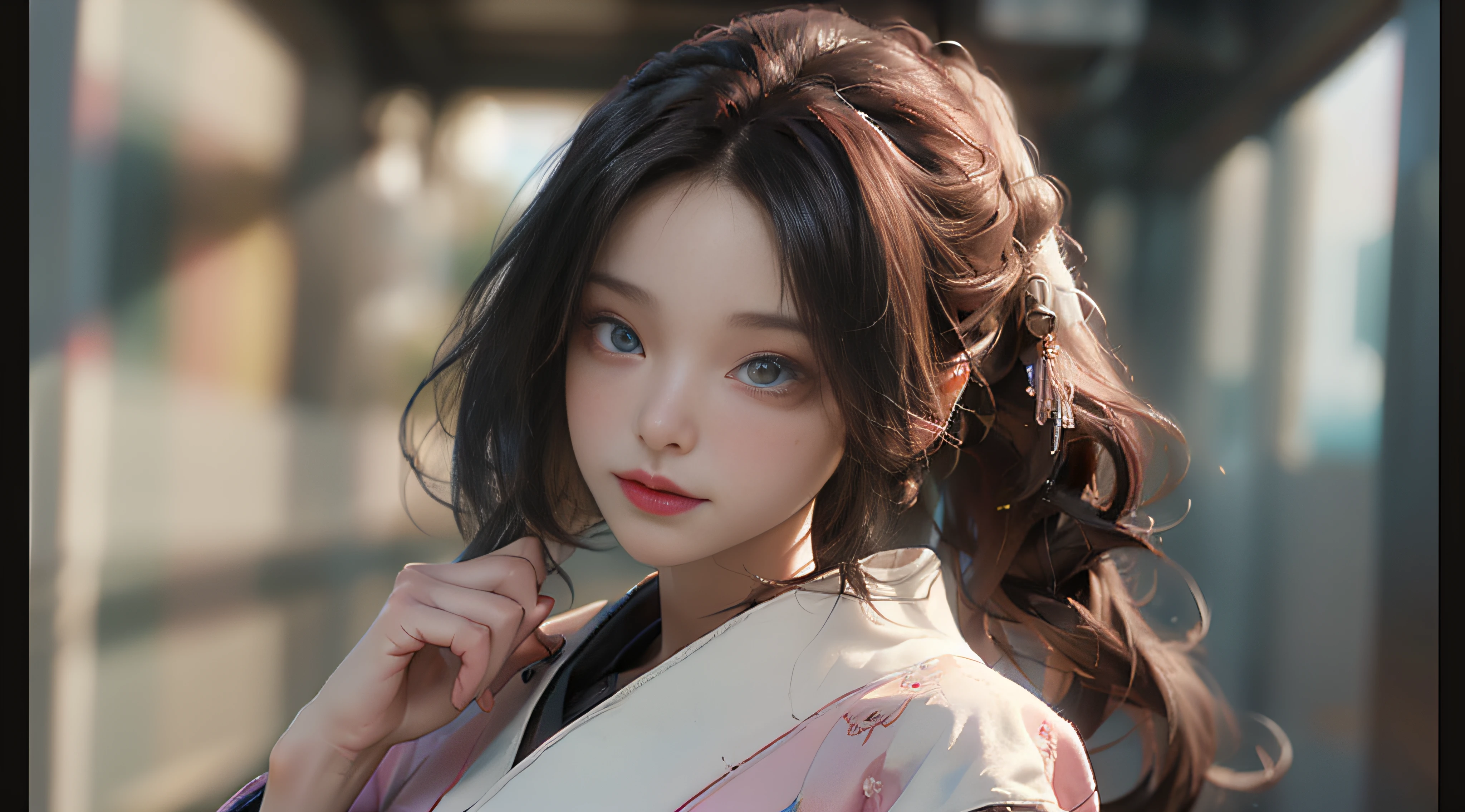 ((Best Quality)), ((Masterpiece)), (Detail: 1.4), 3D, Beautiful Cyberpunk Female Image, HDR (High Dynamic Range), Ray Tracing, NVIDIA RTX, Super Resolution, Unreal 5, Subsurface Scattering, PBR Texture, Post-Processing, Anisotropic Filtering, Depth of Field, Maximum Sharpness and Sharpness, Multi-layer Texture, Albedo and Highlight Mapping, Surface Coloring, Mitsu-Accurate Simulation of Material Interactions, Perfect Proportions, Octane Rendering, Two-color Light, Large Aperture, Low ISO, white balance, regular three-point, 8K RAW, beautiful bright pupils, flowing robe, fine pupils, delicate face and eyes, long eyelashes, blush, fluffy hair, pink lips