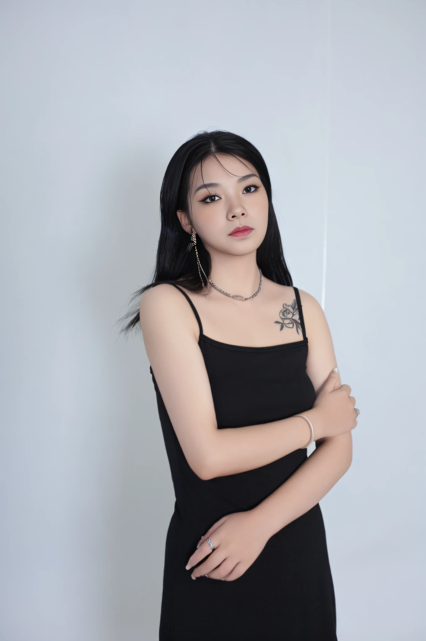 arafed woman in a black dress posing for a picture, she is wearing a black tank top, heonhwa choe, captured on canon eos r 6, taken with canon eos 5 d, portrait of jossi of blackpink, taejune kim, jaeyeon nam, cruel korean goth girl, portrait of female korean idol, taken with sony alpha 9