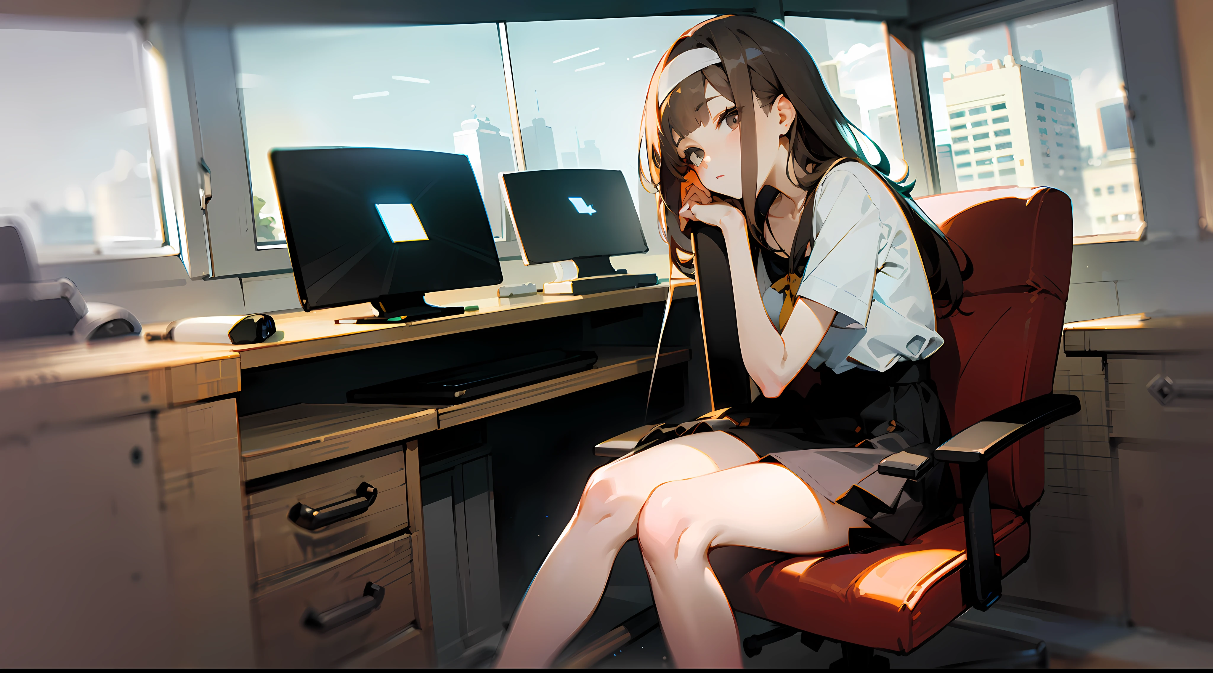 Symmetrical chair, slender and beautiful legs, sitting knee-together, legs open